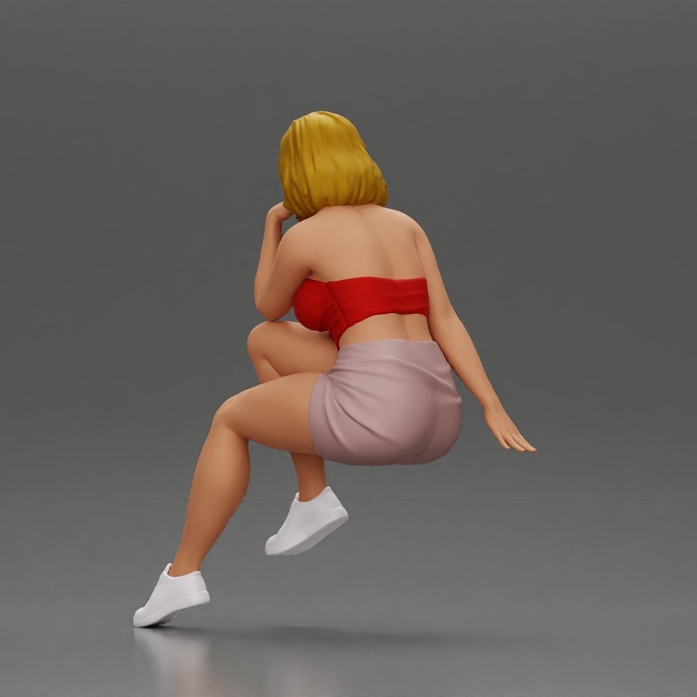 Diorama Modellbau Produktfoto 5: Sitzende Figur: Frau mit gekreuzten Beinen & aufgestütztem Kopf (a156)