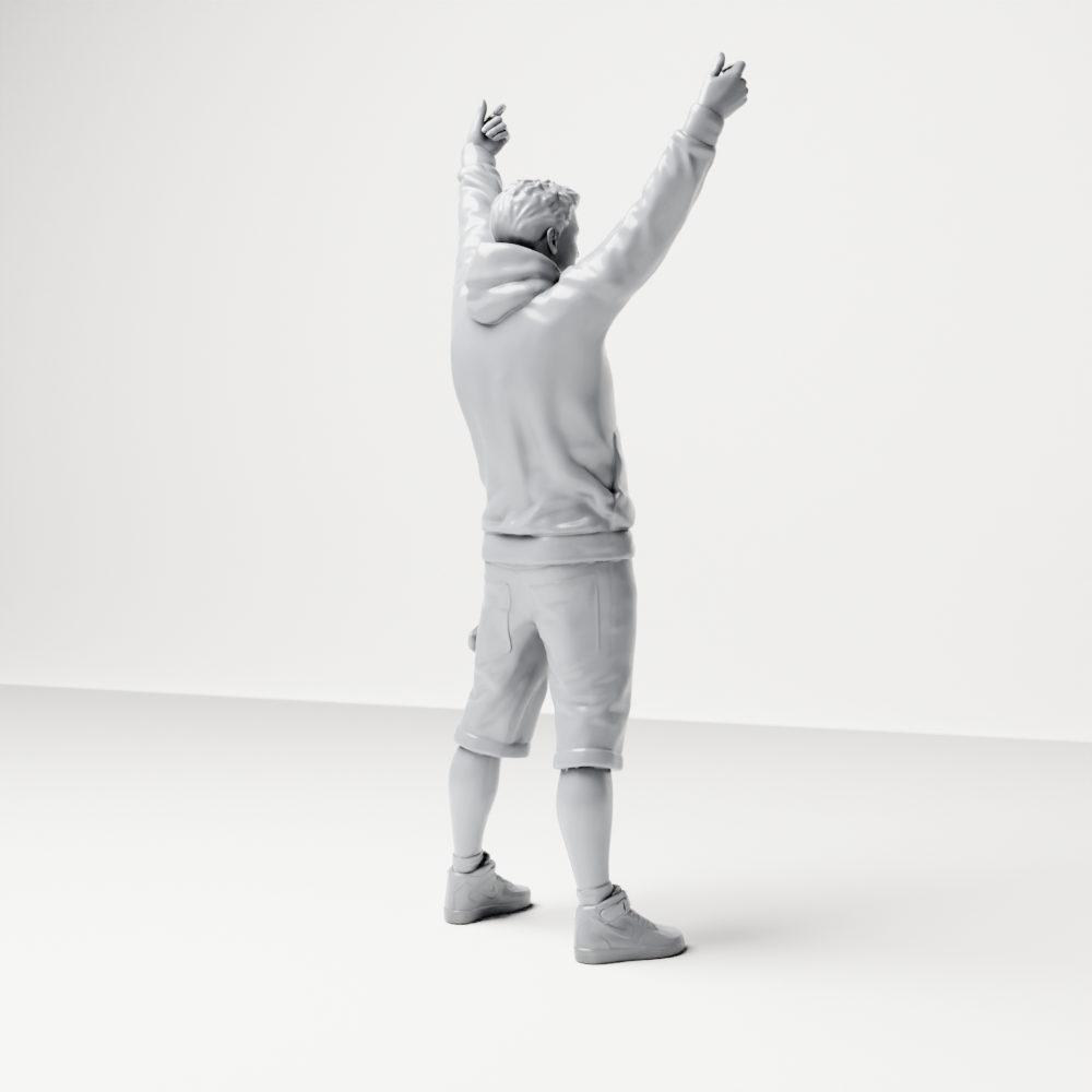 Photo produit de modélisme de diorama 5 : figurine debout : manifestant avec bannière, sweat à capuche, short et chaussures de sport (a179)