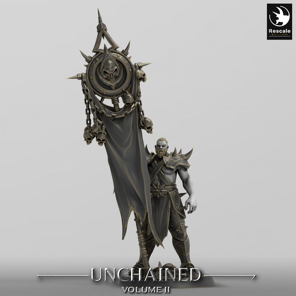 Photo de produit Tabletop 28mm Lord of the Print (LotP) 0 : Miniature Tabletop : Porteur de Bannière Sombre - Chevalier de la Mort / Dread Knight, Champion de Culte et Leader (24_05_C7)