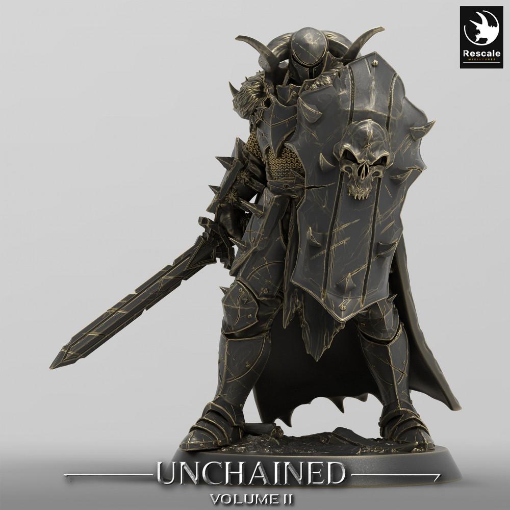 Photo du produit Tabletop 28mm Lord of the Print (LotP) 0 : Miniature Tabletop : Chevalier Noir, Chevalier de la Mort, combattant de front épée et bouclier avec grand bouclier (24_05_D18)