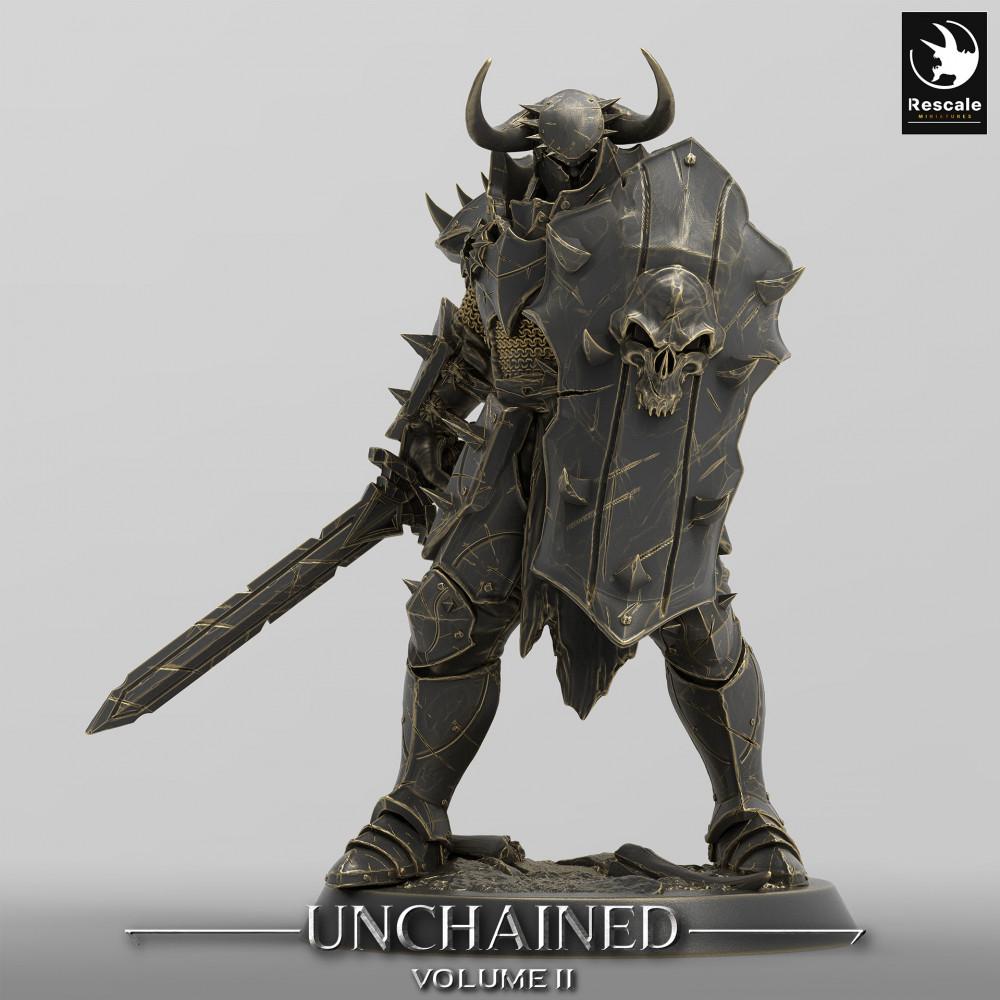Photo de produit Tabletop 28mm Lord of the Print (LotP) 0 : Miniature Tabletop : Chevalier Noir / Chevalier des Enfers, Porteur d'Élite avec Bouclier Tour et Épée Large (24_05_E15)
