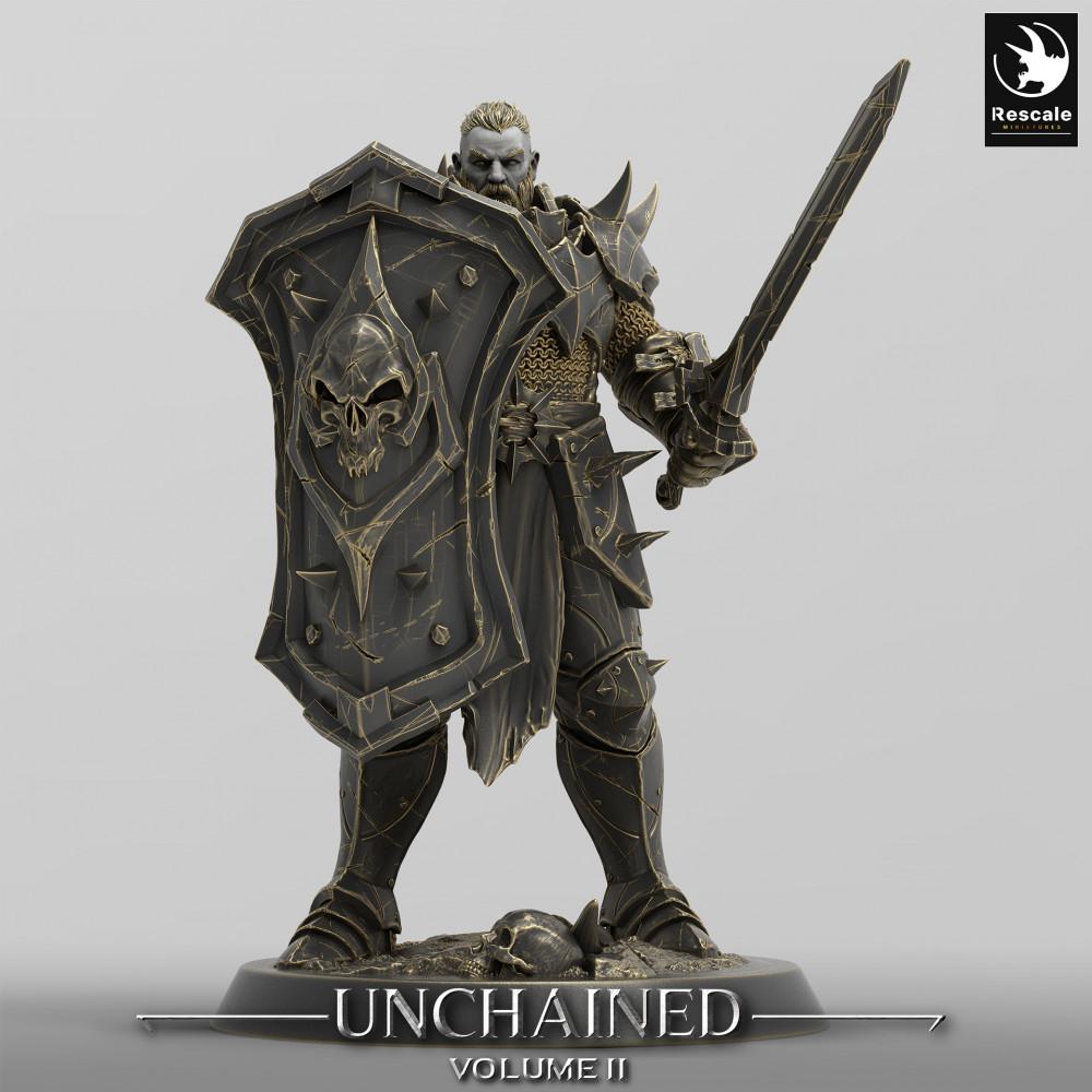 Photo de produit Tabletop 28mm Lord of the Print (LotP) 0 : Miniature Tabletop : Paladin Noir / Guerrier du Chaos, Gardien avec bouclier tour et épée longue (24_05_D20)