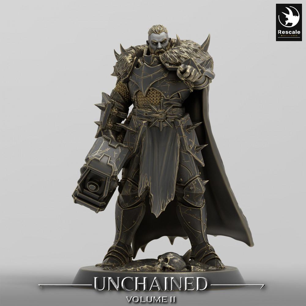 Photo de produit Tabletop 28mm Lord of the Print (LotP) 0 : Miniature Tabletop : Paladin Noir Warlord, Commandant Chevalier avec Marteau de Guerre à Deux Mains, Leader d'Armée (24_05_D10)