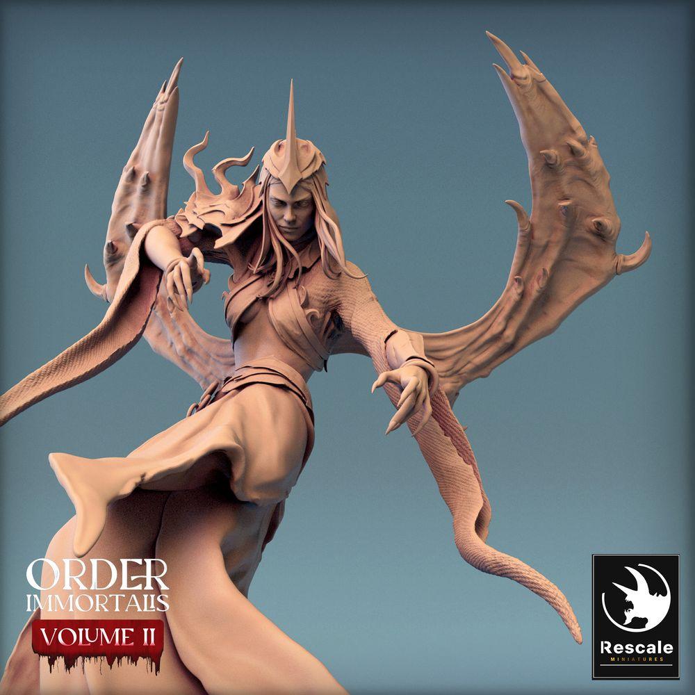Photo de produit Tabletop 28mm Lord of the Print (LotP) 0 : Miniature de fantasy Tabletop : Princesse démon, Sorcière des ombres, Naga ailée - Reine Immortalis (24_02_H1)