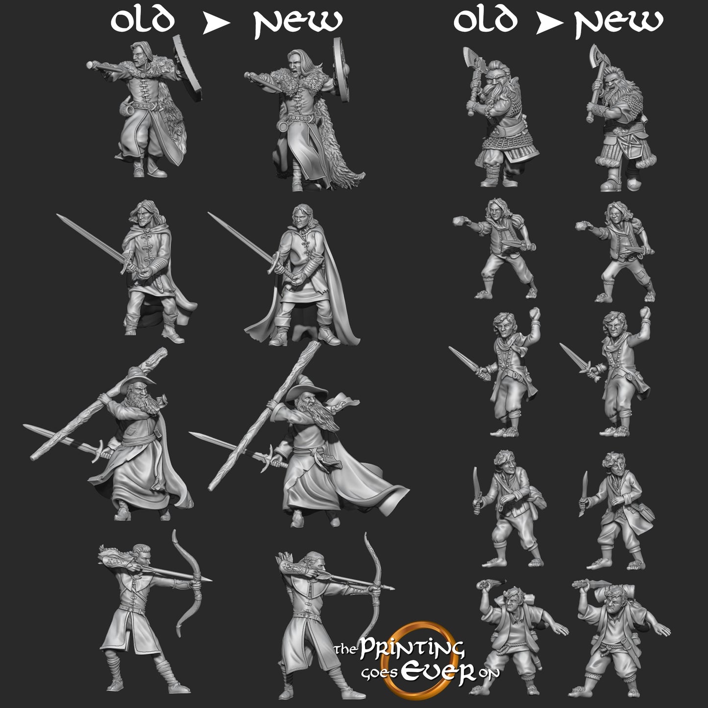Photo de produit Tabletop 28mm The Printing Goes Ever On (TPGEO) 0: 9 Héros en position de combat Remasterisé : Compagnons humains, elfes, nains et hobbits - Guerriers