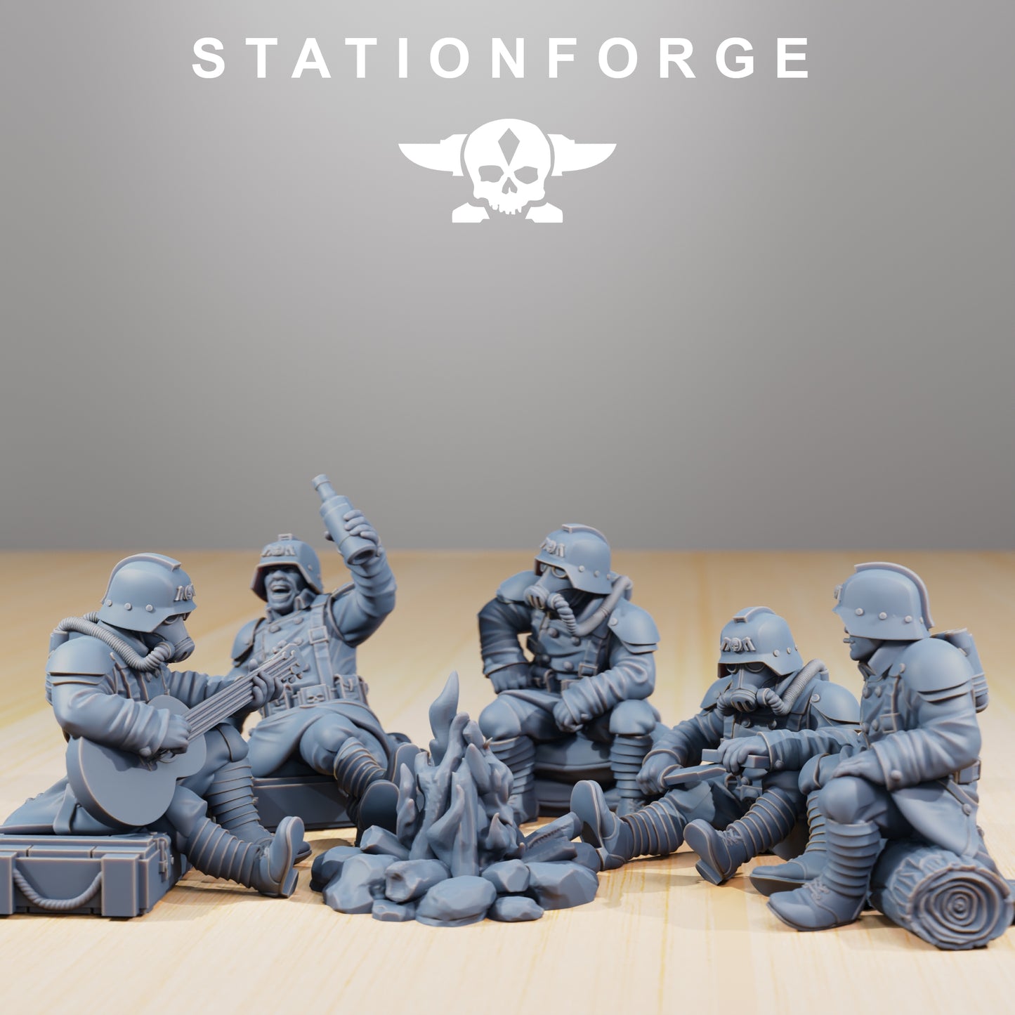 Photo du produit 28mm Tabletop Minis Stationforge : Camarades au feu de camp