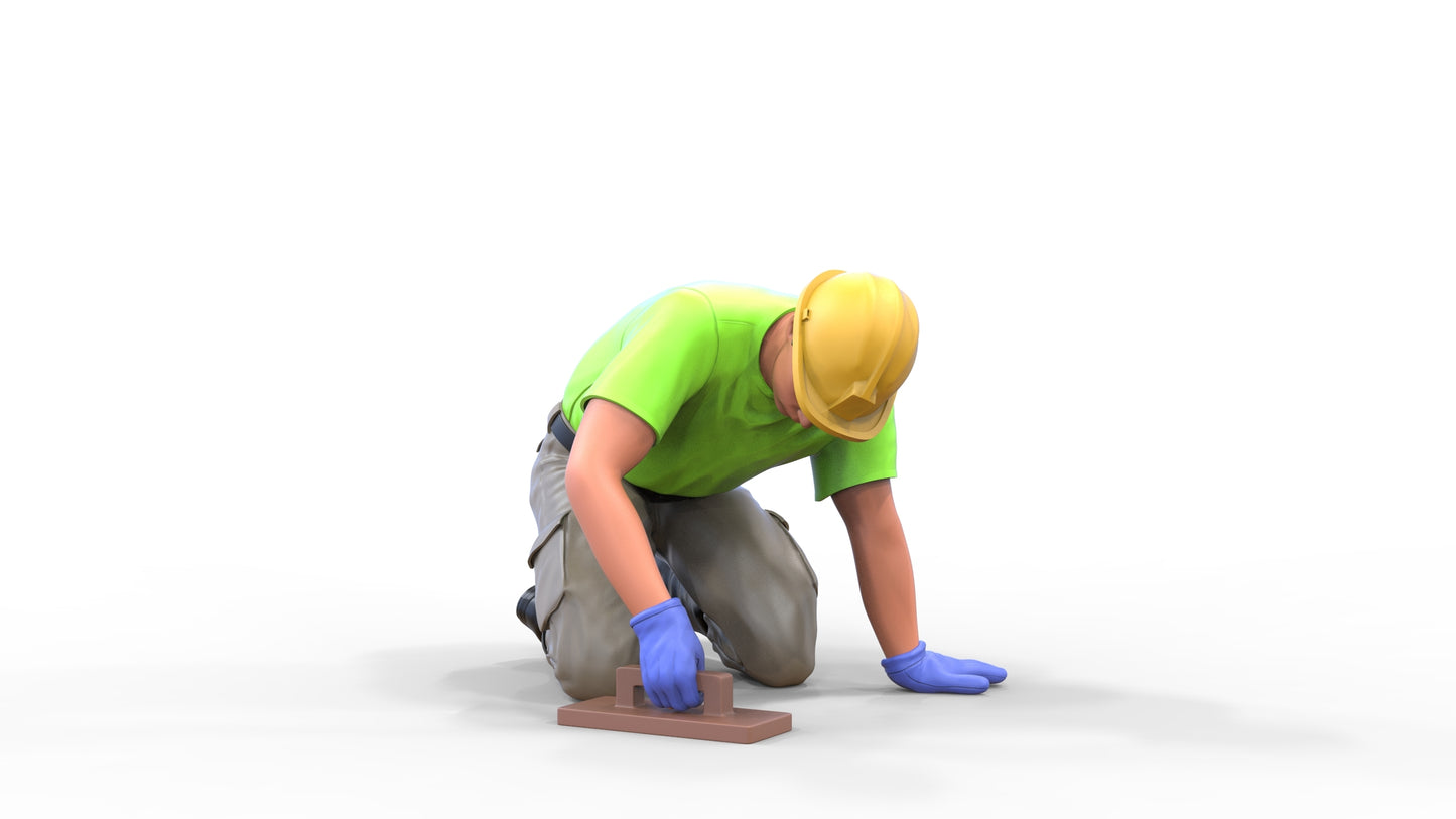 Photo du produit Diorama et modélisme Figurine miniature : Ouvrier 1 - Carreleur à genoux avec casque