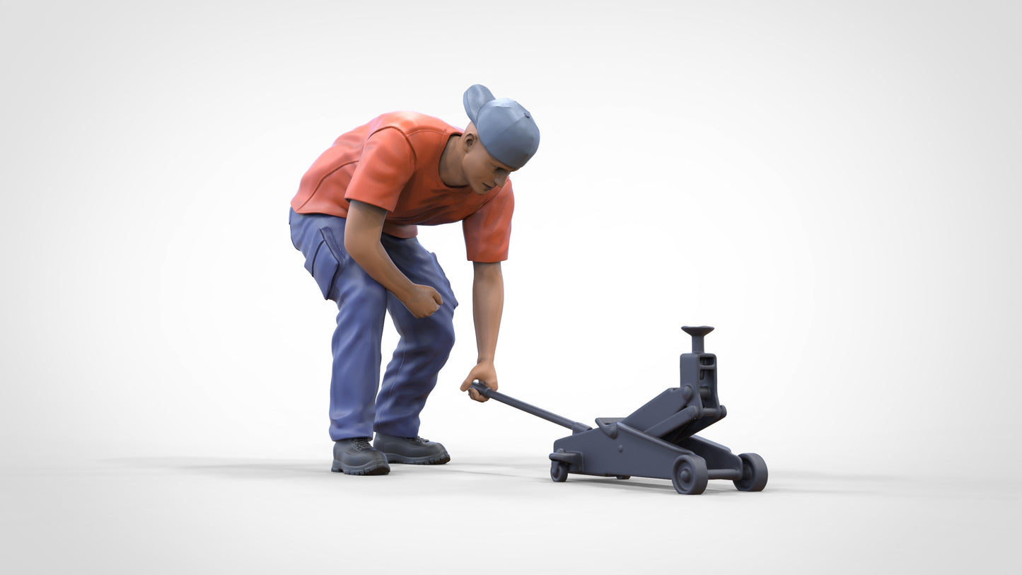 Produktfoto Diorama und Modellbau Miniatur Figur: Mechaniker Wagenheber