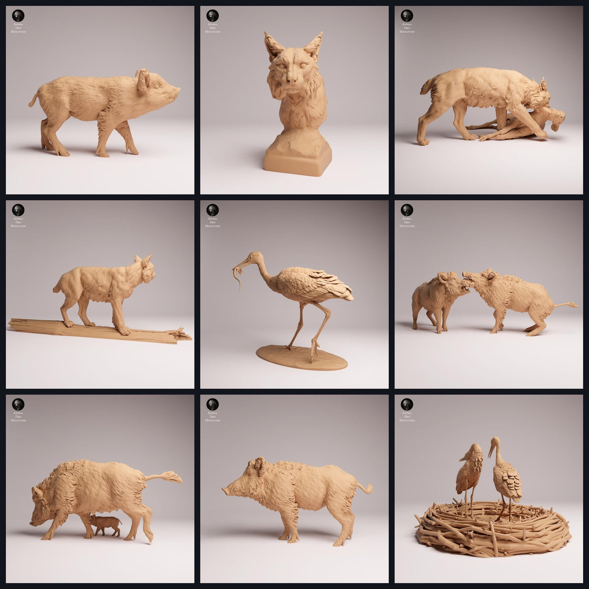 Collage de figurines animalières de Animal Den Miniatures : European Wildlife, sortie 26_07.