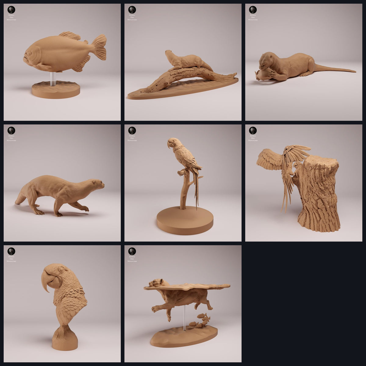 Collage de figurines animales de Animal Den Miniatures : Amazon Wildlife, sortie 26_08.