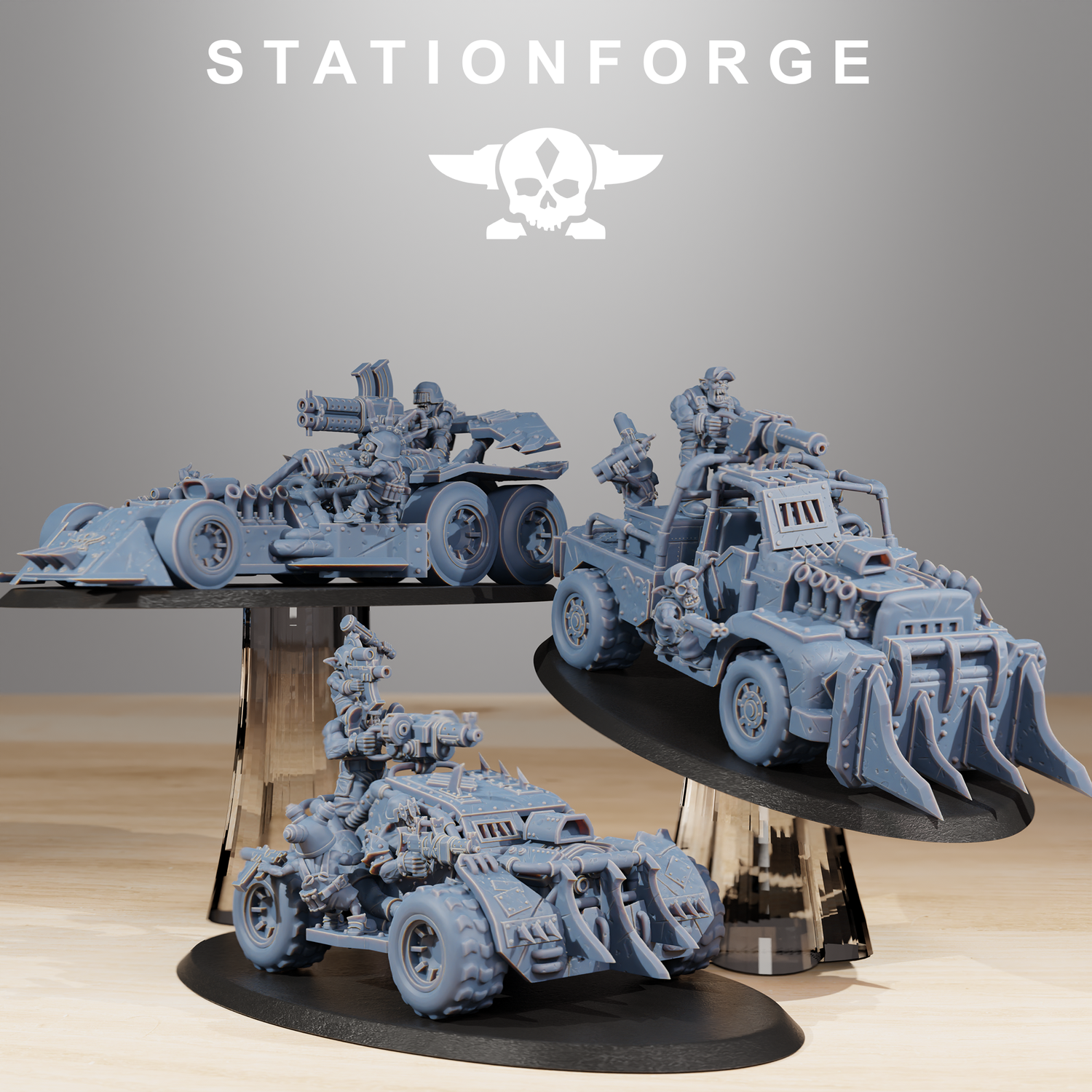Kategoriebild Bikes, Speeders & leichte Fahrzeuge (28mm, 32mm & ausgewählte 75mm) mit unbemalten Tabletop-Miniaturen oder Geländeteilen