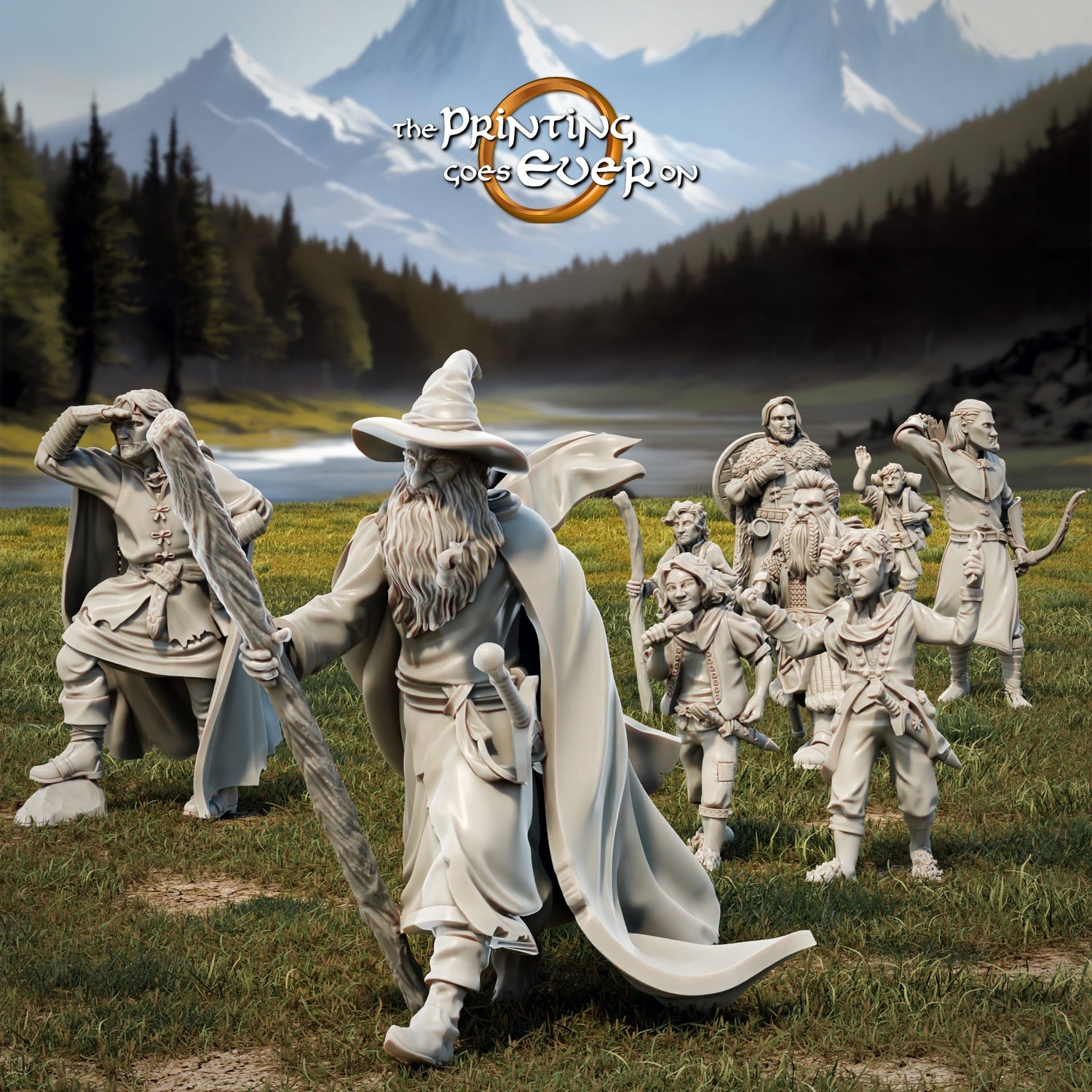 Image de collection pour The Printing Goes Ever On Minis : groupe de héros en pose de marche en tant que miniatures de 28 mm Tabletop