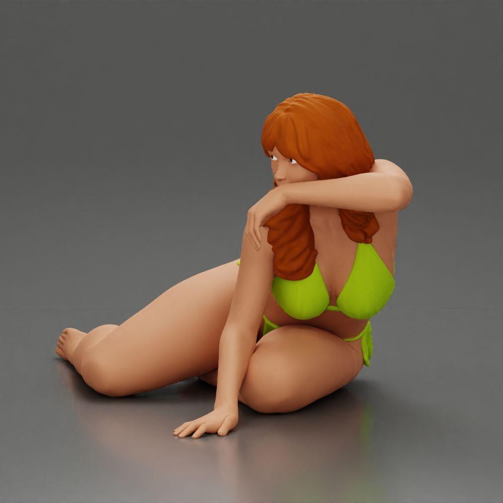 Diorama modélisme photo de produit 5 : Figurine miniature : Femme allongée en bikini, à moitié appuyée sur la plage (Ref Nr. A106)