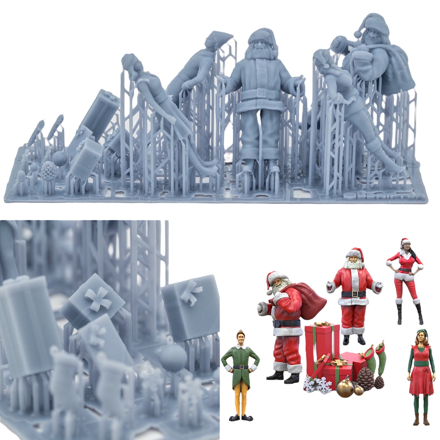 Photo du produit 0 : Ensemble de Noël, 5 figurines et 12 cadeaux, Père Noël et lutins : Thème Noël