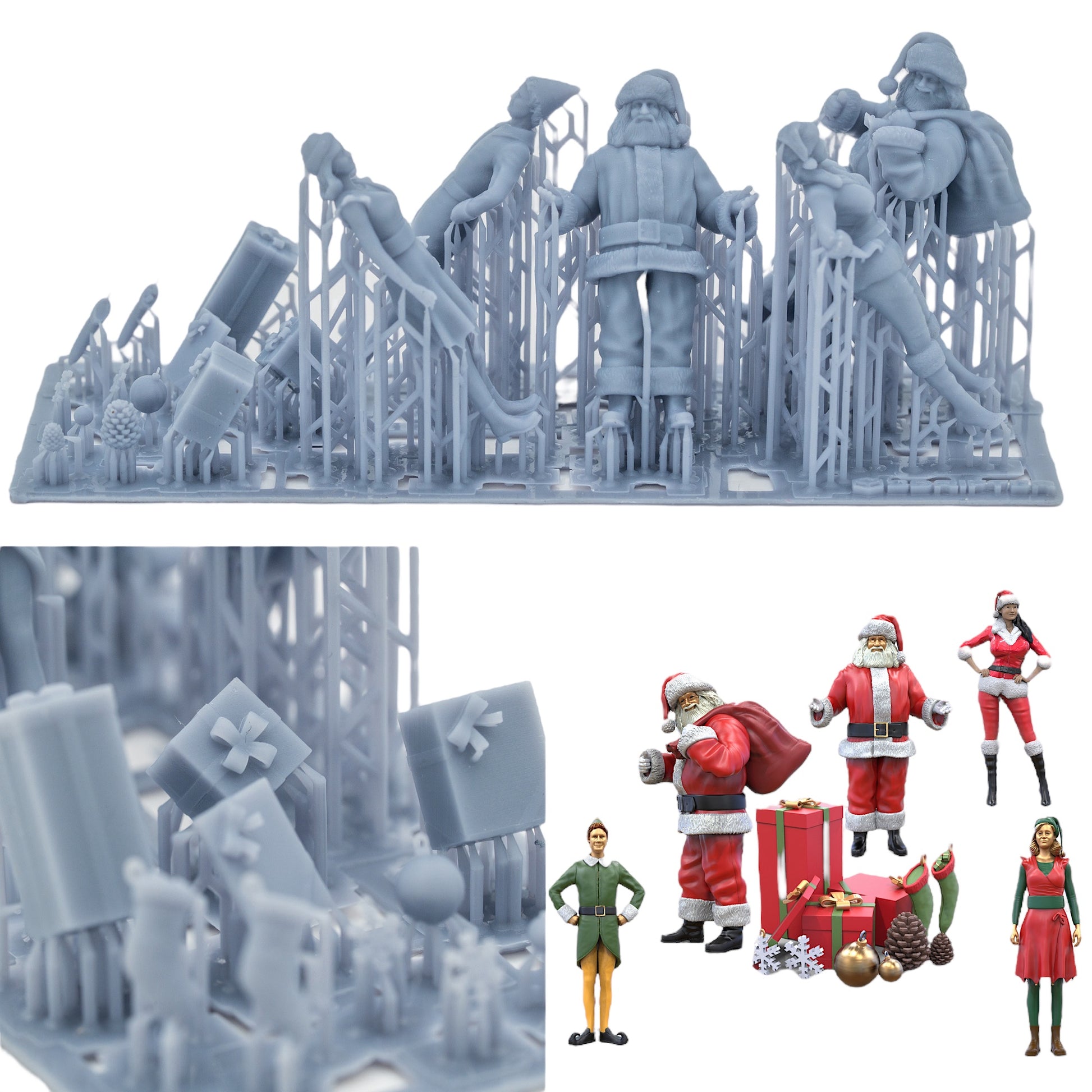 Photo du produit 0 : Ensemble de Noël, 5 figurines et 12 cadeaux, Père Noël et lutins : Thème Noël