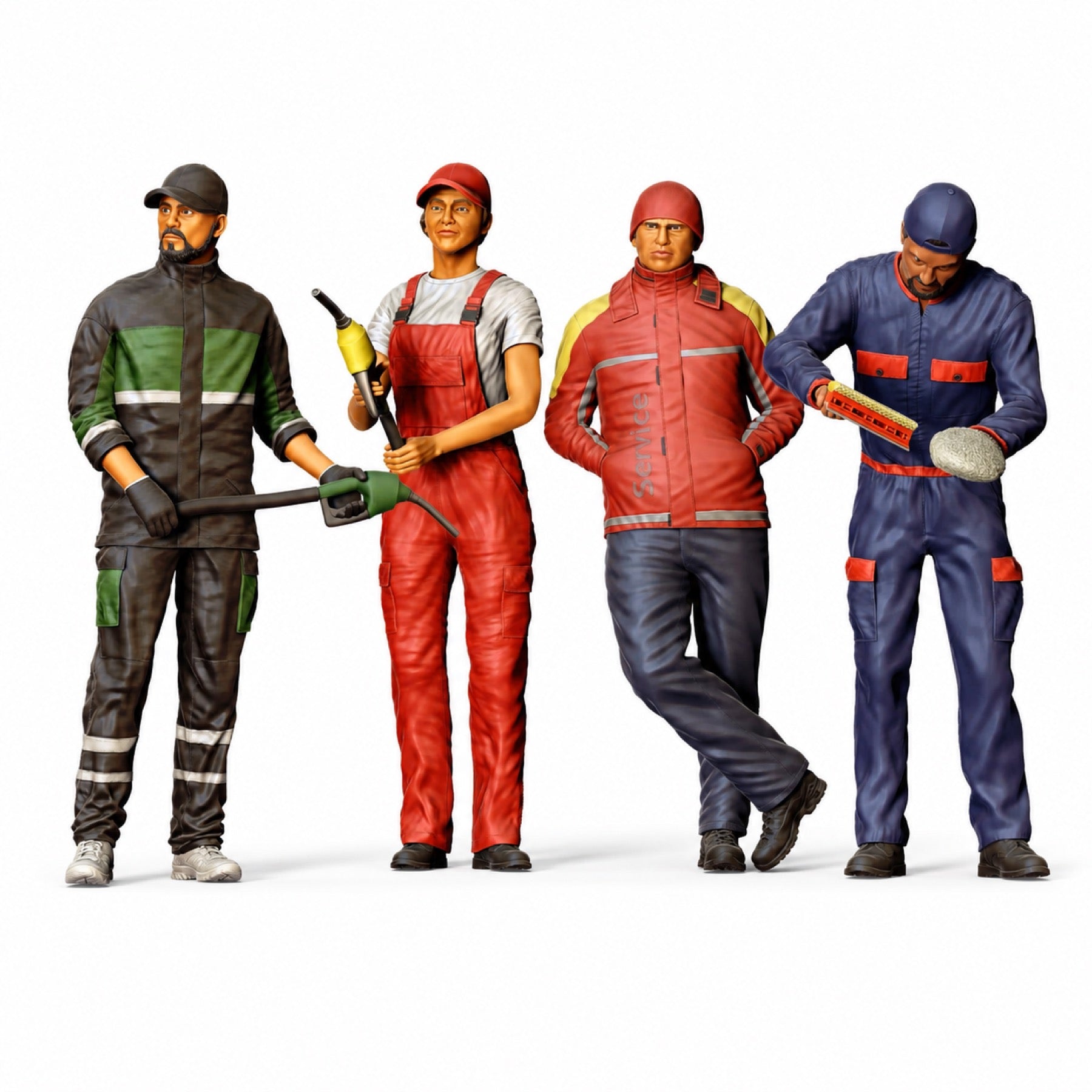 Photo produit de modélisme de diorama 4 : set de figurines de personnel de station-service (n° S45)
