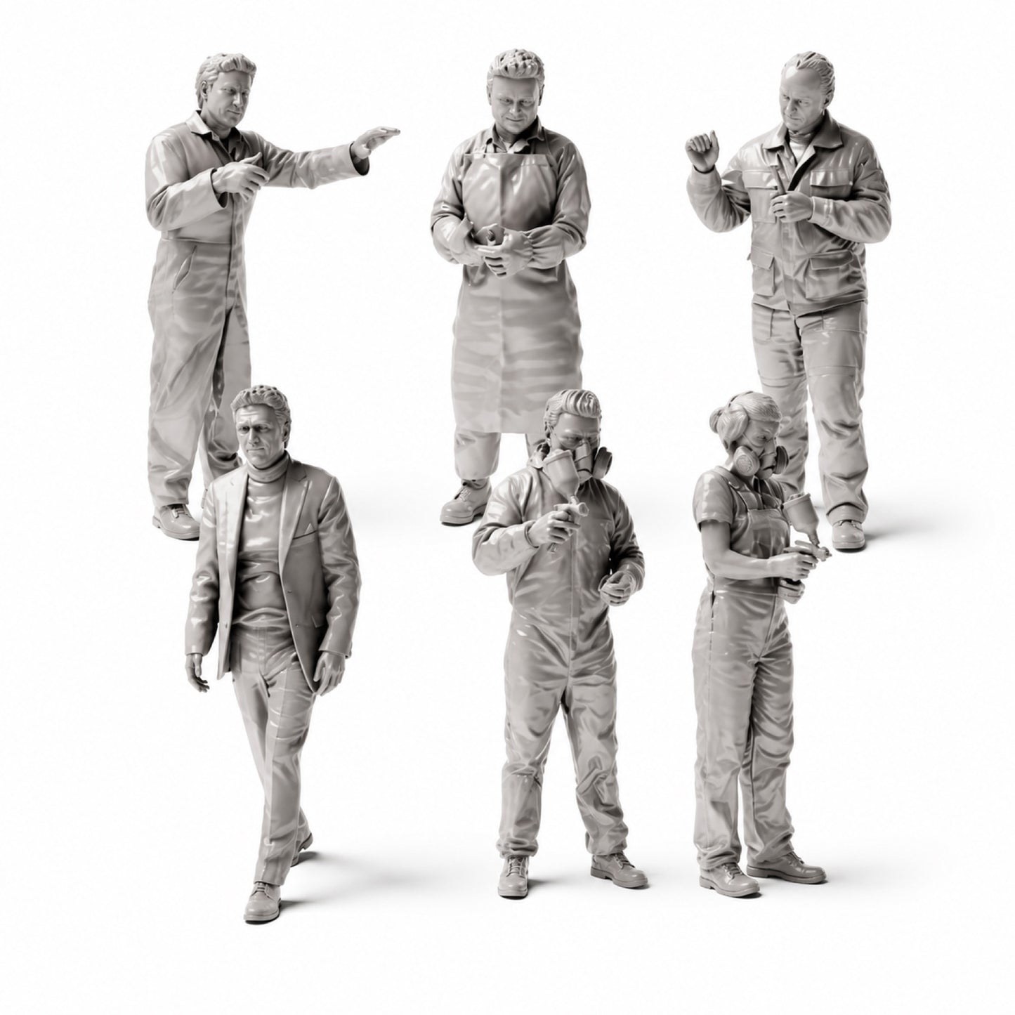 Photo produit de modélisme de diorama 1 : set de figurines Atelier de peinture automobile et carrosserie (n° S48) - 6 figurines
