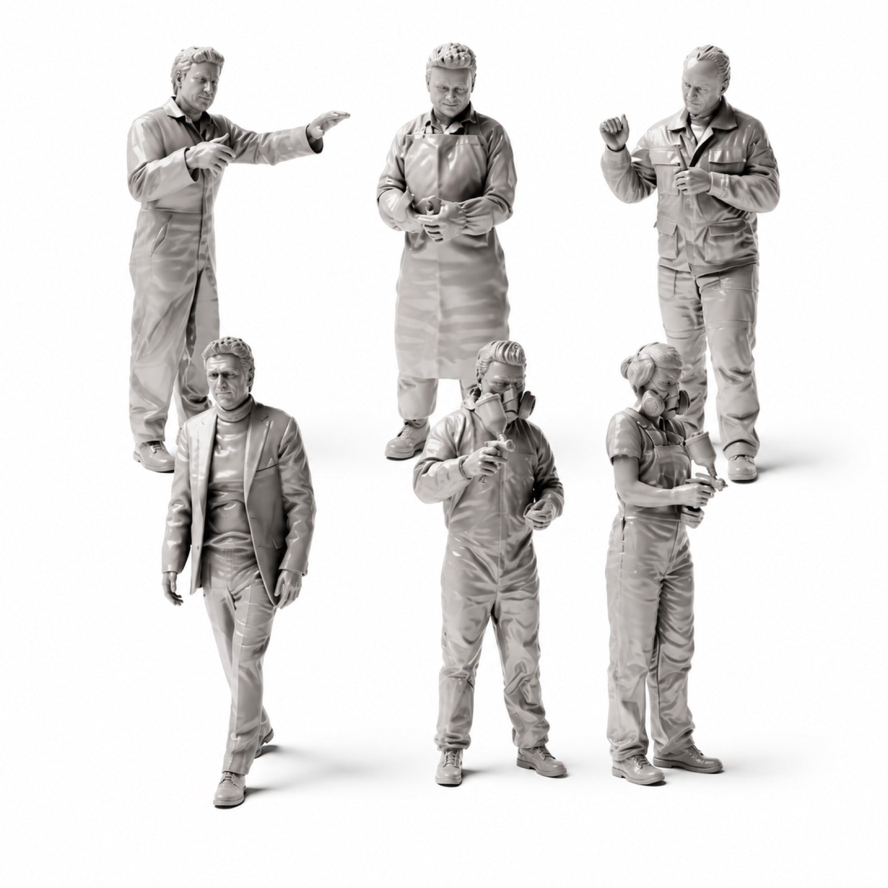 Photo produit de modélisme de diorama 1 : set de figurines Atelier de peinture automobile et carrosserie (n° S48) - 6 figurines