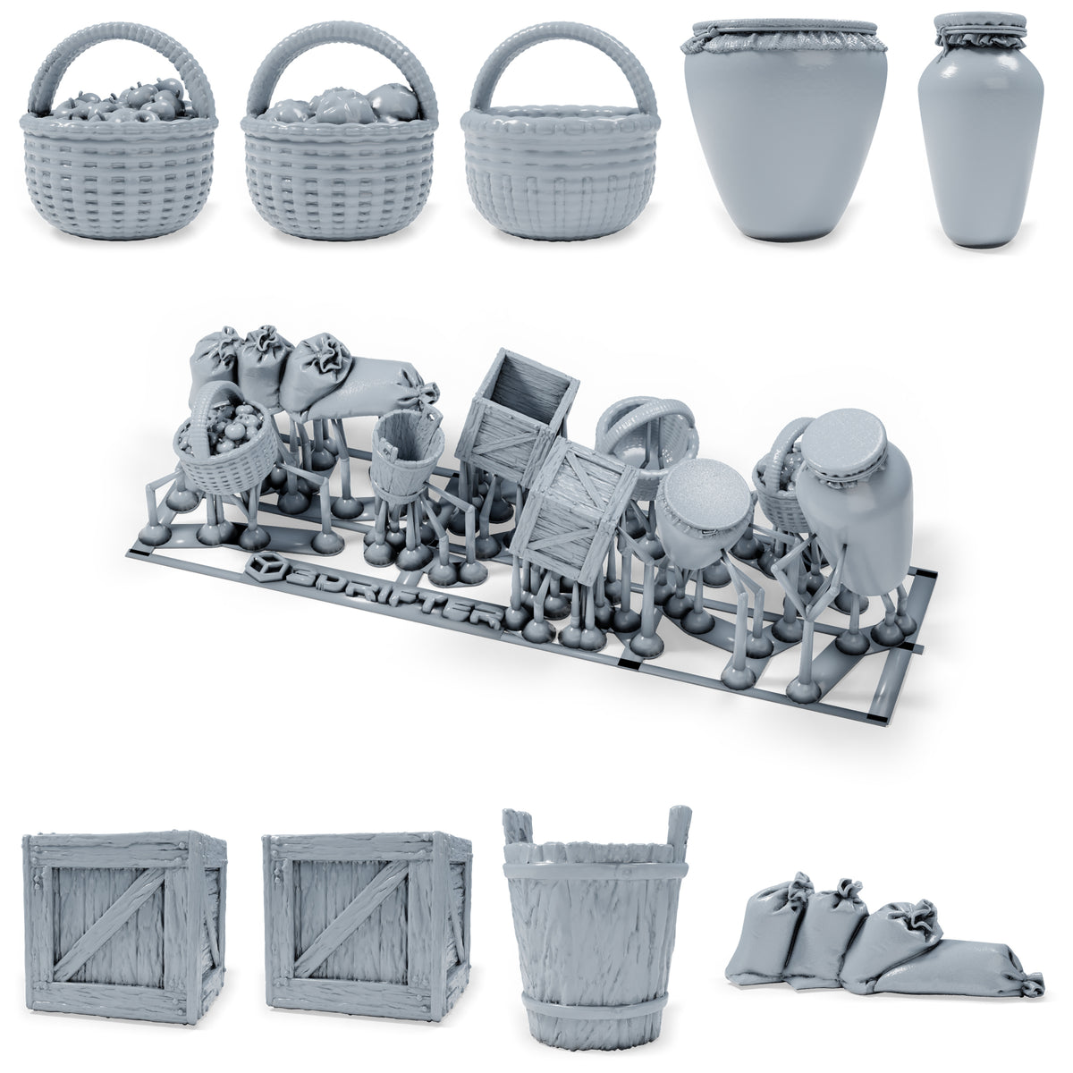 Diorama Modellbau Produktfoto 0: Diorama Miniatur Markt: Dorfmarkt mit Körben, Krügen und Waren (h0_31)