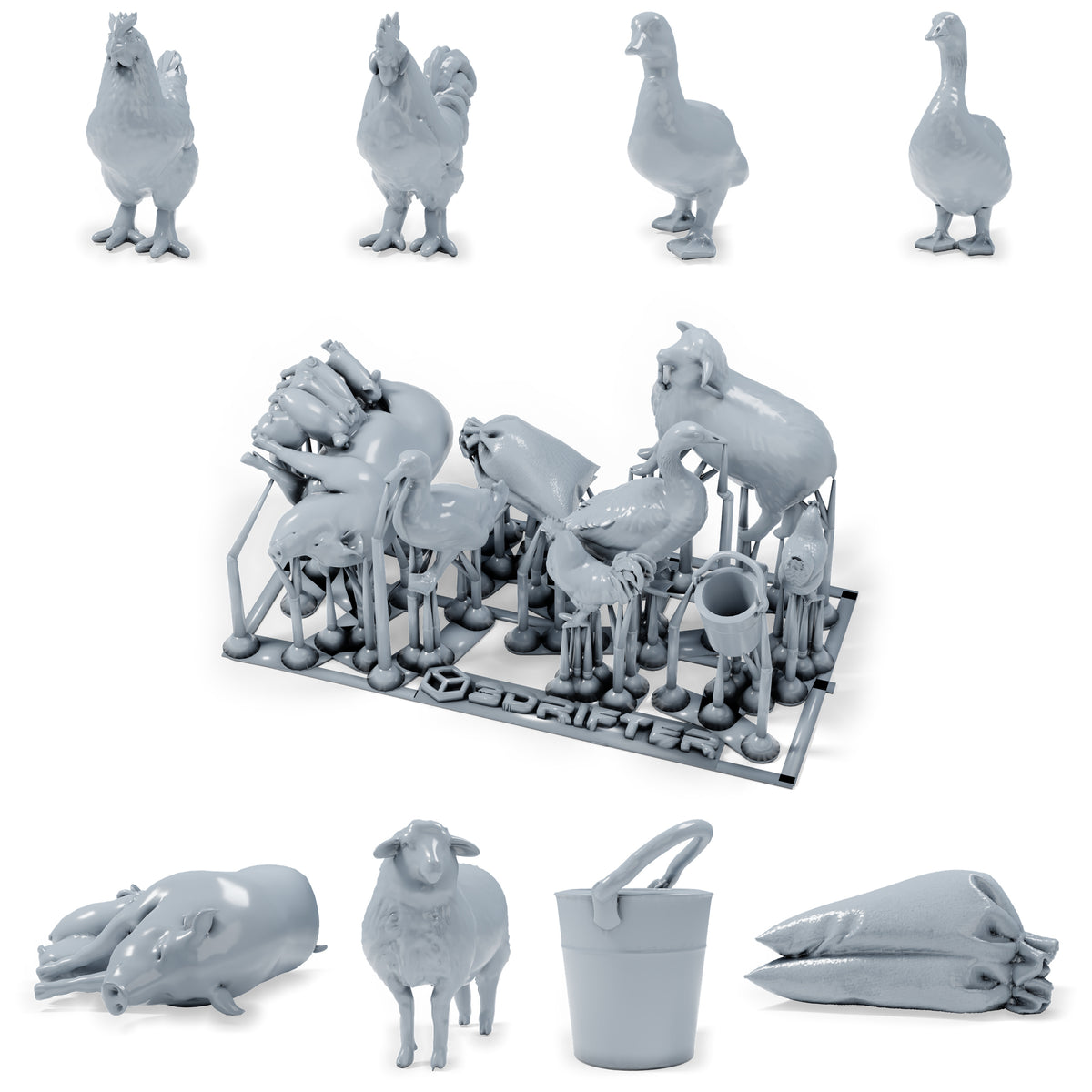 Diorama Modellbau Produktfoto 0: Diorama Bauernhoftiere: Geflügel, Schaf und Schwein mit Ferkeln (h0_34)