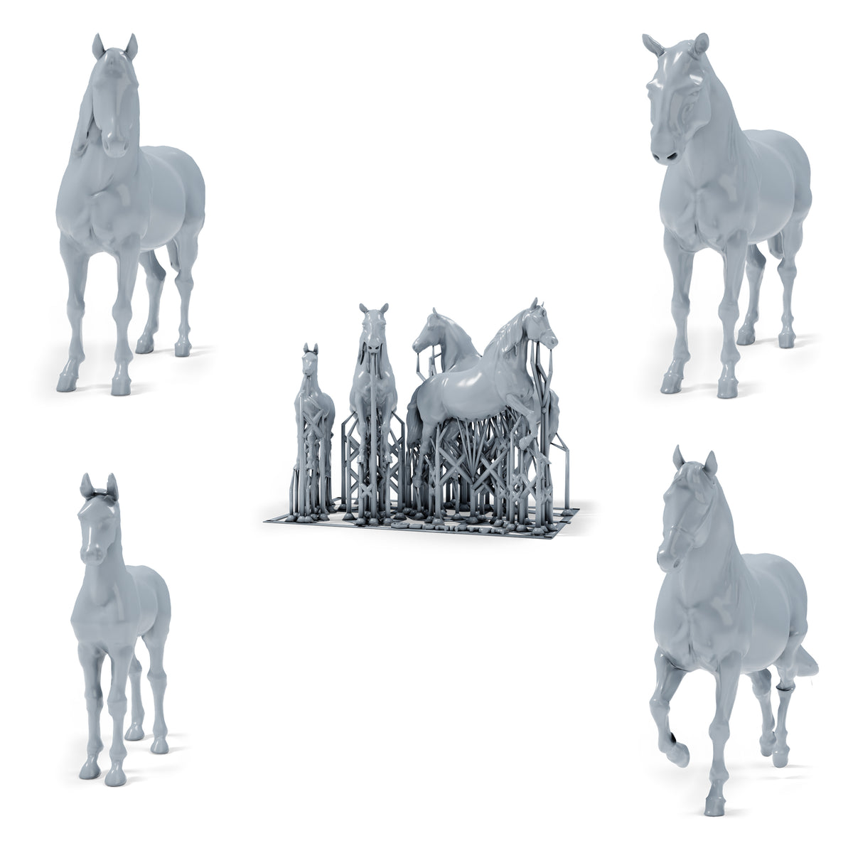 Photo du produit de modélisme de diorama 0 : miniatures de chevaux pour diorama : trois chevaux et un poulain (h0_54)