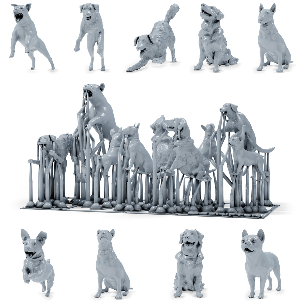 Photo du produit de modélisme de diorama 0 : miniatures de chiens pour diorama : neuf chiens de races et de poses différentes (h0_52)
