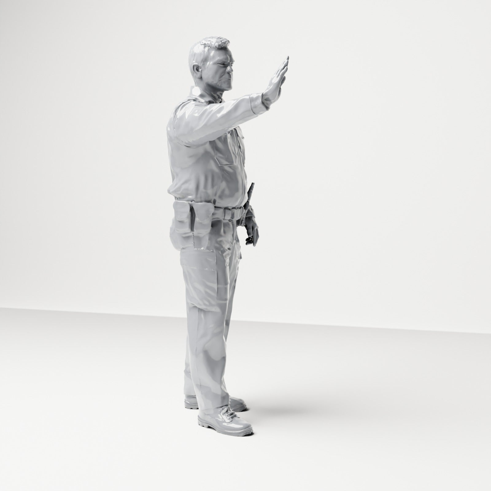 Diorama modélisme photo produit 3 : Figurine debout : Policier allemand en uniforme avec geste d'arrêt et ceinture d'équipement (B018)