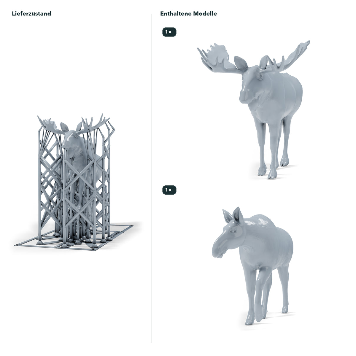 Photo produit 1 de modélisme de diorama : figurines d’animaux sauvages pour diorama, élan mâle et femelle (h0_48)