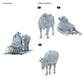 Photo produit de modélisme de diorama 1 : miniatures de bovins pour diorama : trois vaches en poses debout, en marche et couchée (h0_53)