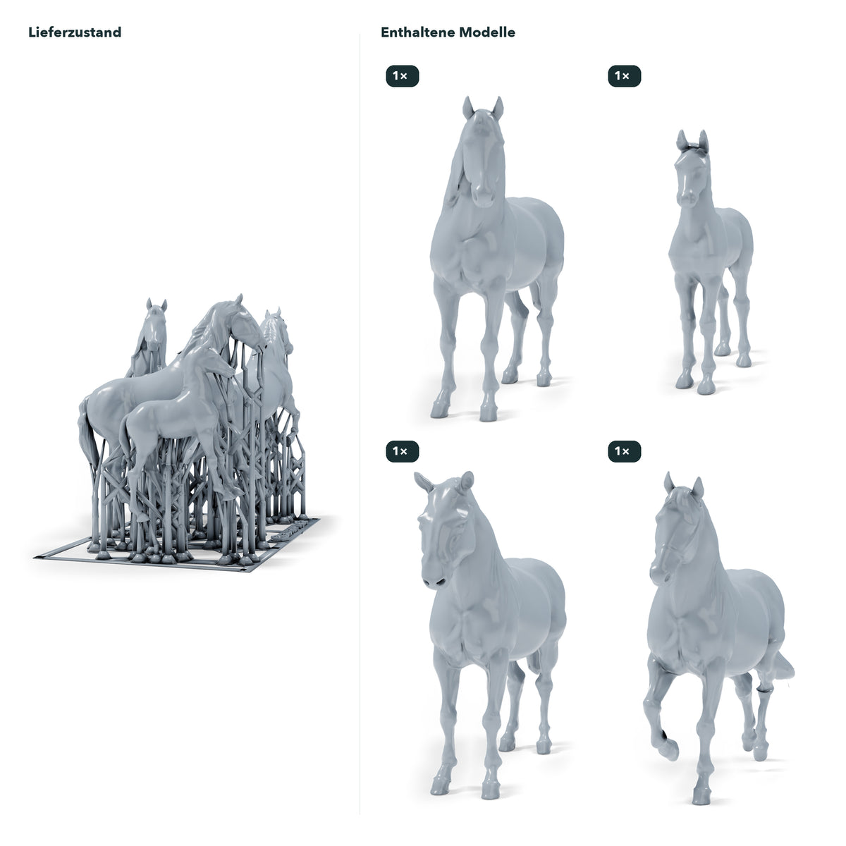 Photo de produit de modélisme de diorama 1 : miniatures de chevaux pour diorama : trois chevaux et un poulain (h0_54)