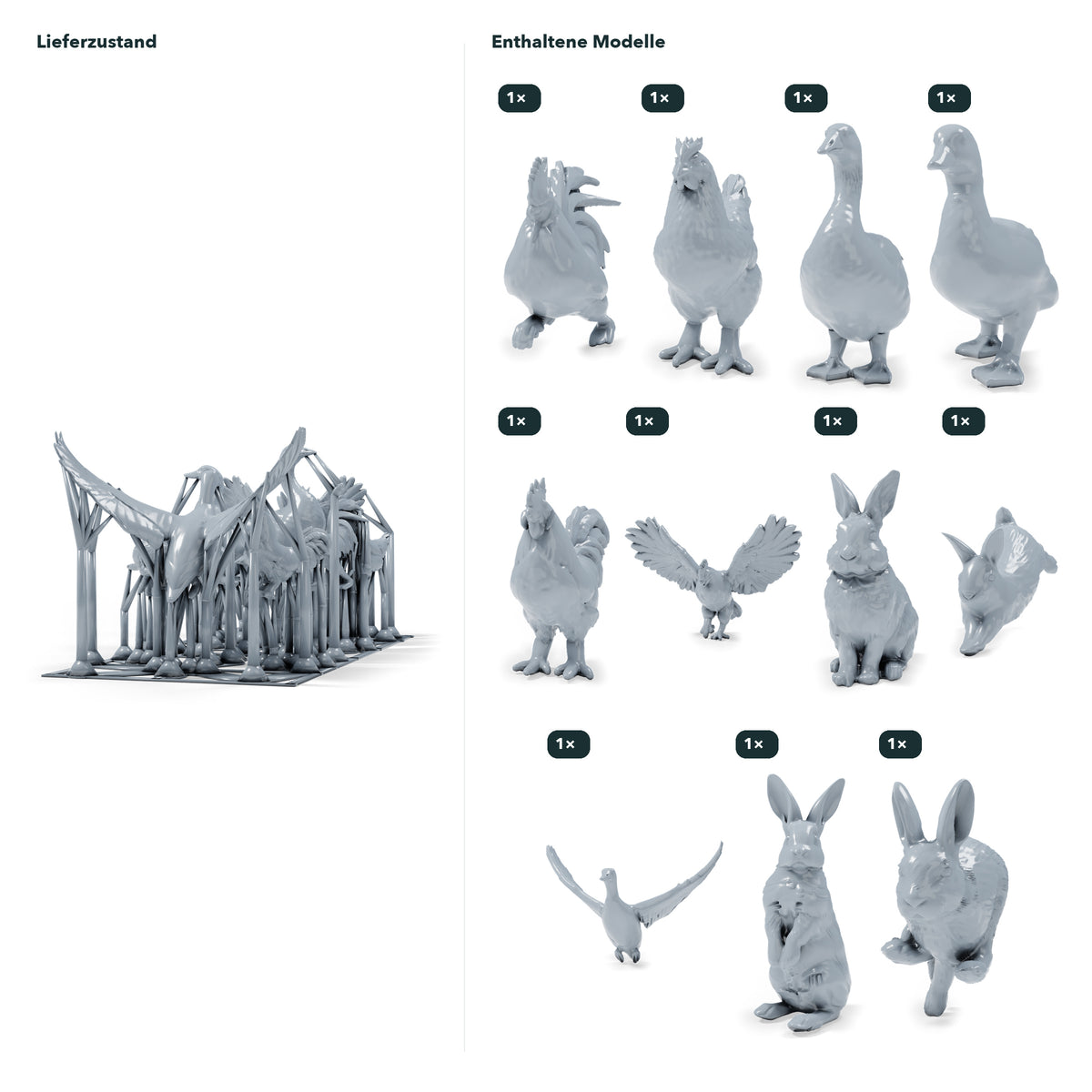 Photo produit 1 de modélisme de diorama : animaux de ferme miniatures pour diorama : poules, canards, oie et lapins (h0_51)