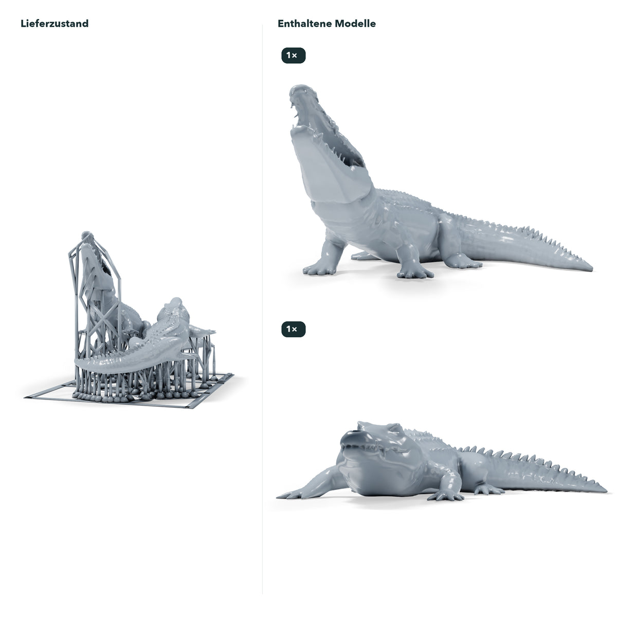 Photo produit de modélisme de diorama 1 : Miniature de reptiles pour diorama : deux crocodiles dans des poses différentes (h0_49)