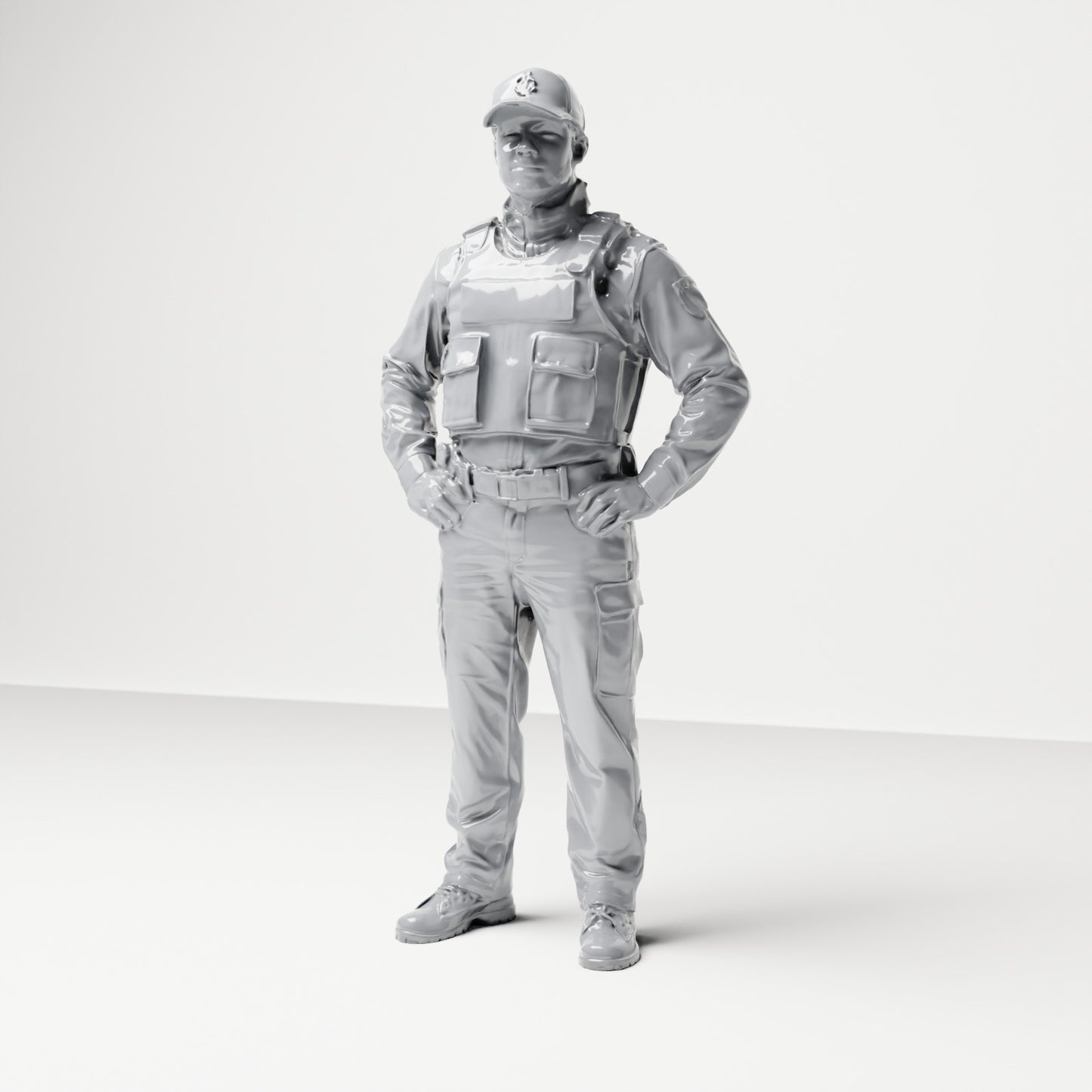 Diorama modélisme photo de produit 0 : Figurine debout : Policier avec casquette et gilet pare-balles (B022)
