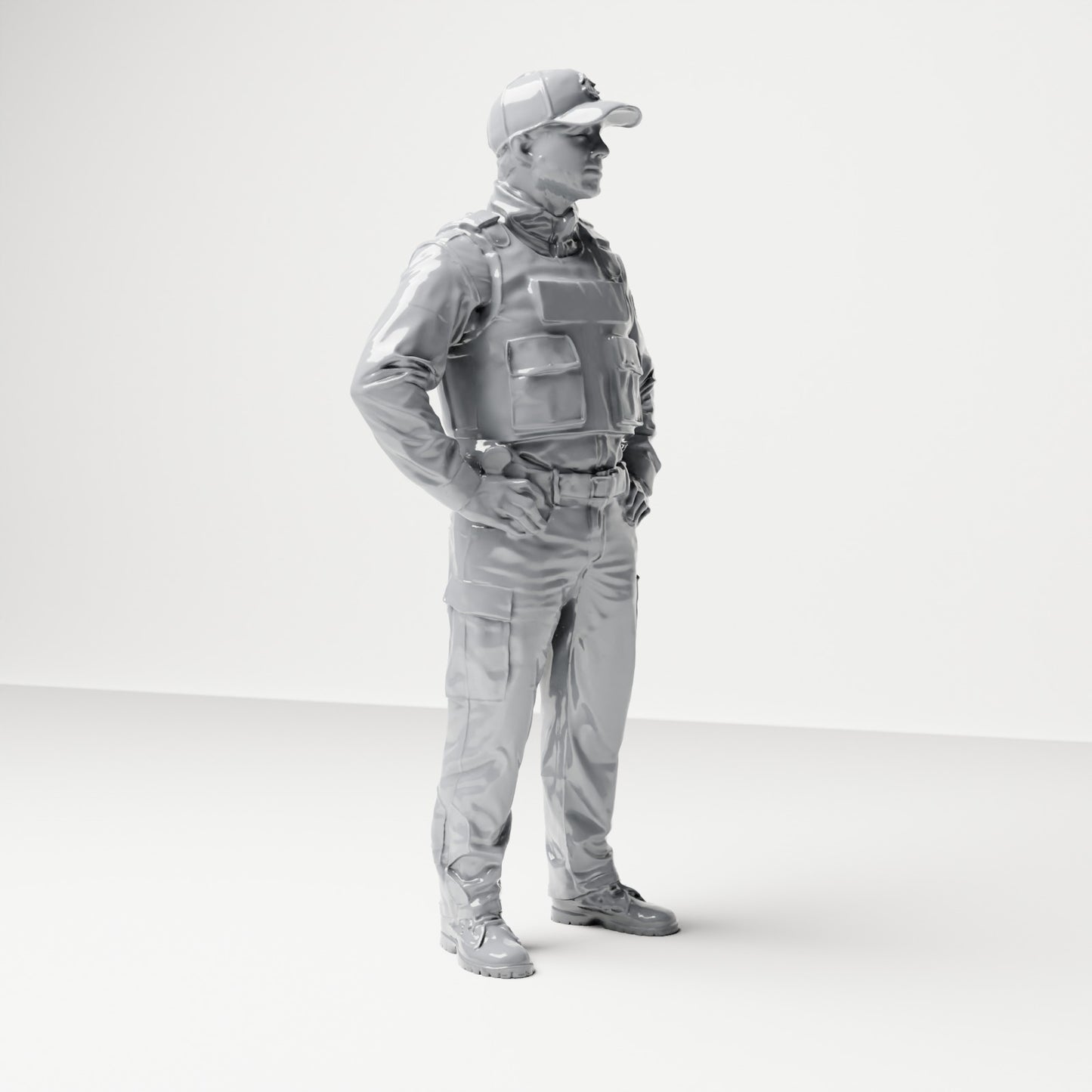 Diorama modélisme photo produit 3 : Figurine debout : Policier avec casquette et gilet pare-balles (B022)