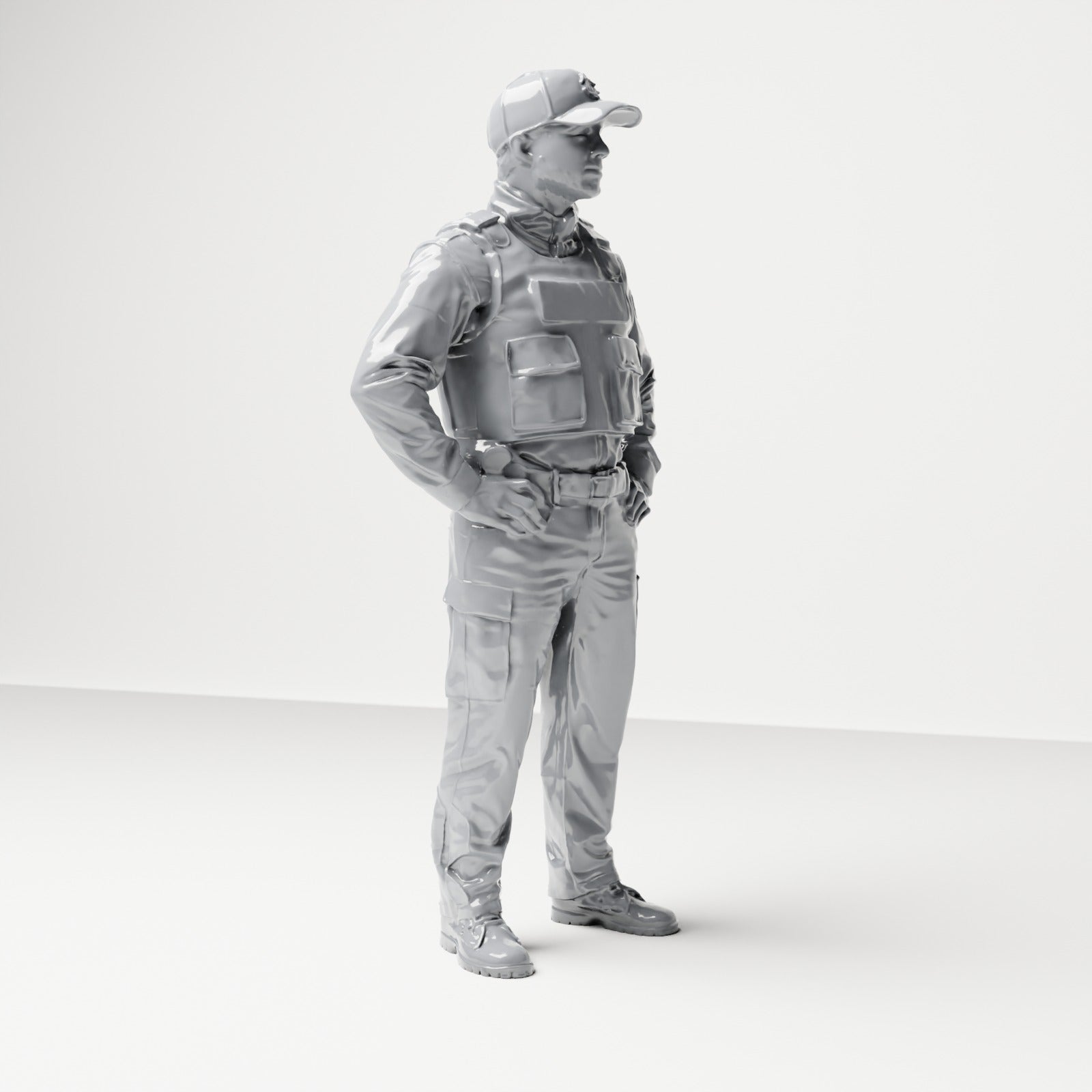 Diorama modélisme photo produit 3 : Figurine debout : Policier avec casquette et gilet pare-balles (B022)