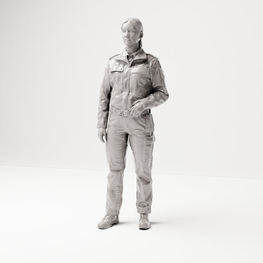 Stehende Figur: Deutscher Polizist in Uniform mit POLIZEI-Aufnäher (B024) - Vorderansicht