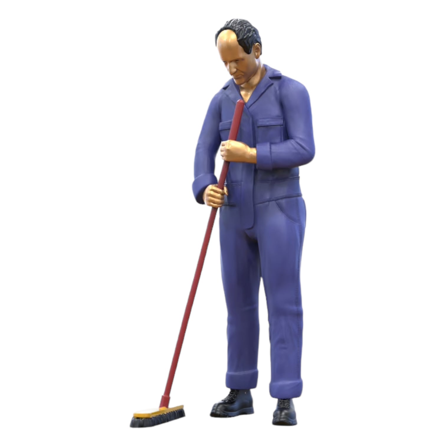 Photo du produit 0 : Gardien ou agent d'entretien : homme avec un balai en combinaison
