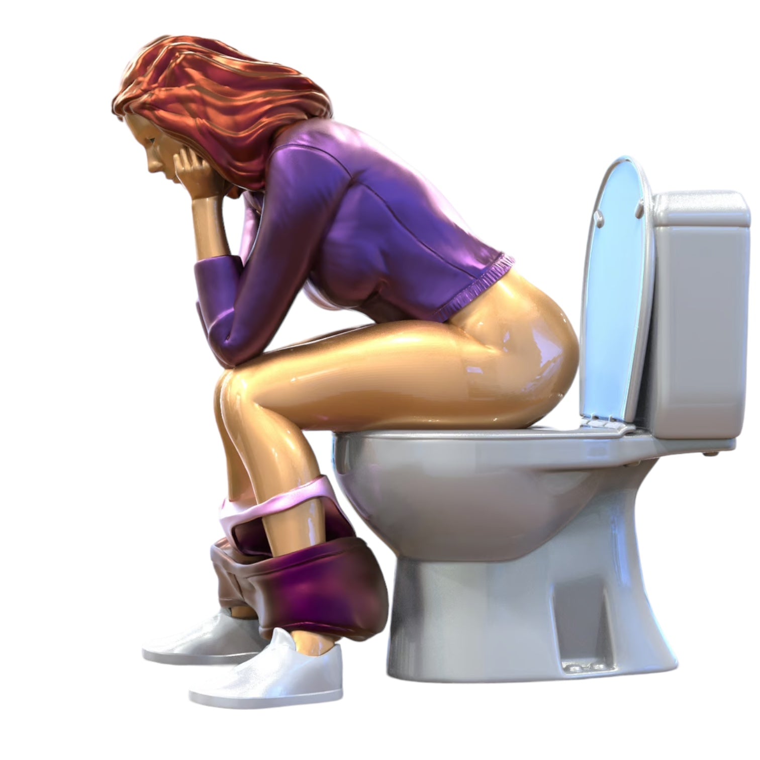 Photo du produit 0 : Femme aux toilettes : Perdue dans ses pensées dans un endroit tranquille