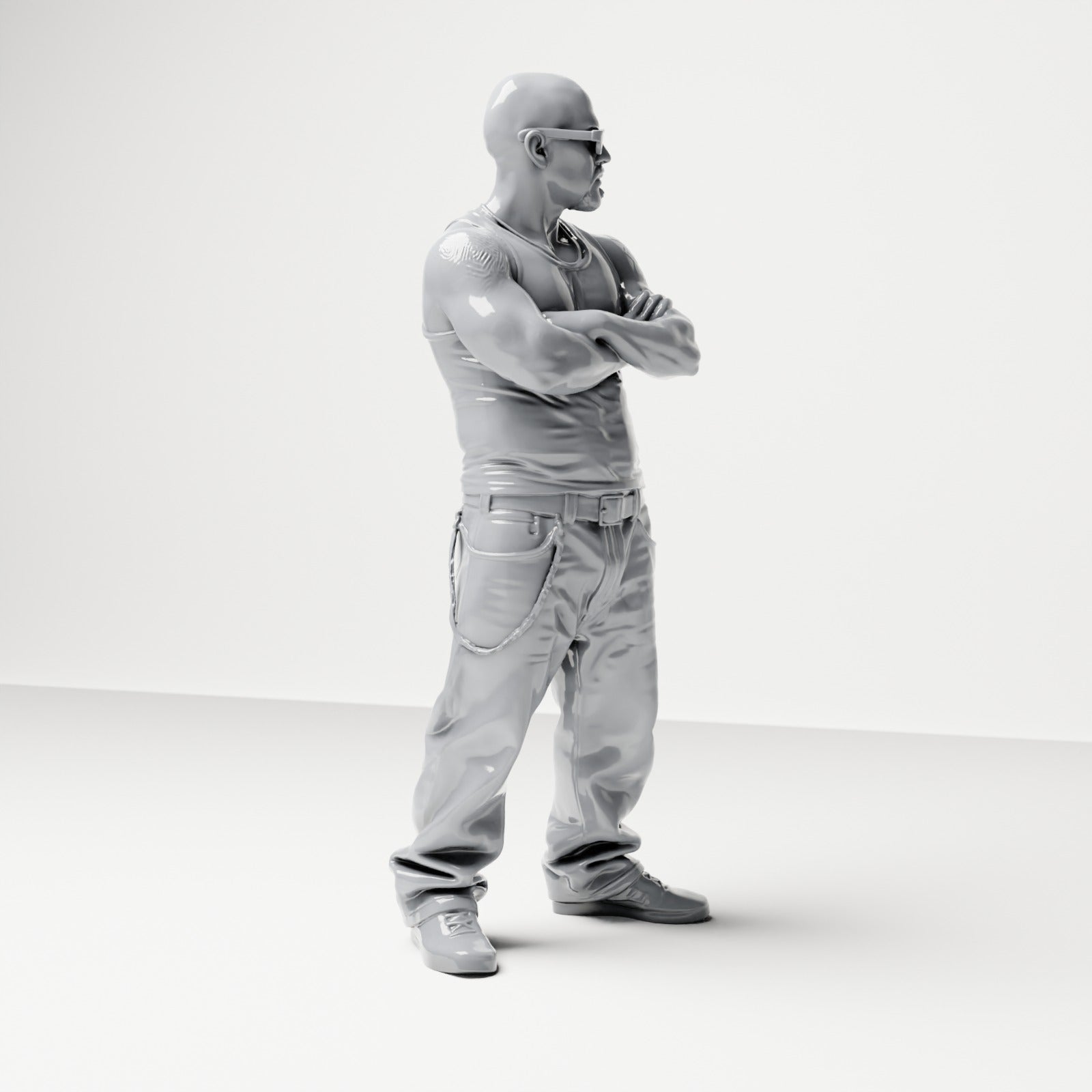 Diorama modélisme photo produit 3 : Figurine debout : Personne avec les bras croisés, lunettes de soleil et haut sans manches, pantalon large (B029)