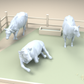 Photo du produit de modélisme de diorama 2 : miniatures de bovins pour diorama : trois vaches en position debout, en marche et couchée (h0_53)