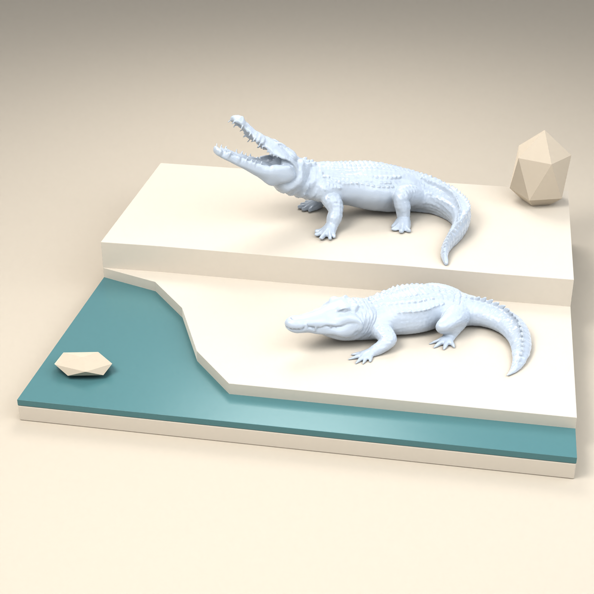 Photo du produit de modélisme de diorama 2 : Miniature de diorama de reptiles : deux crocodiles dans des poses différentes (h0_49)