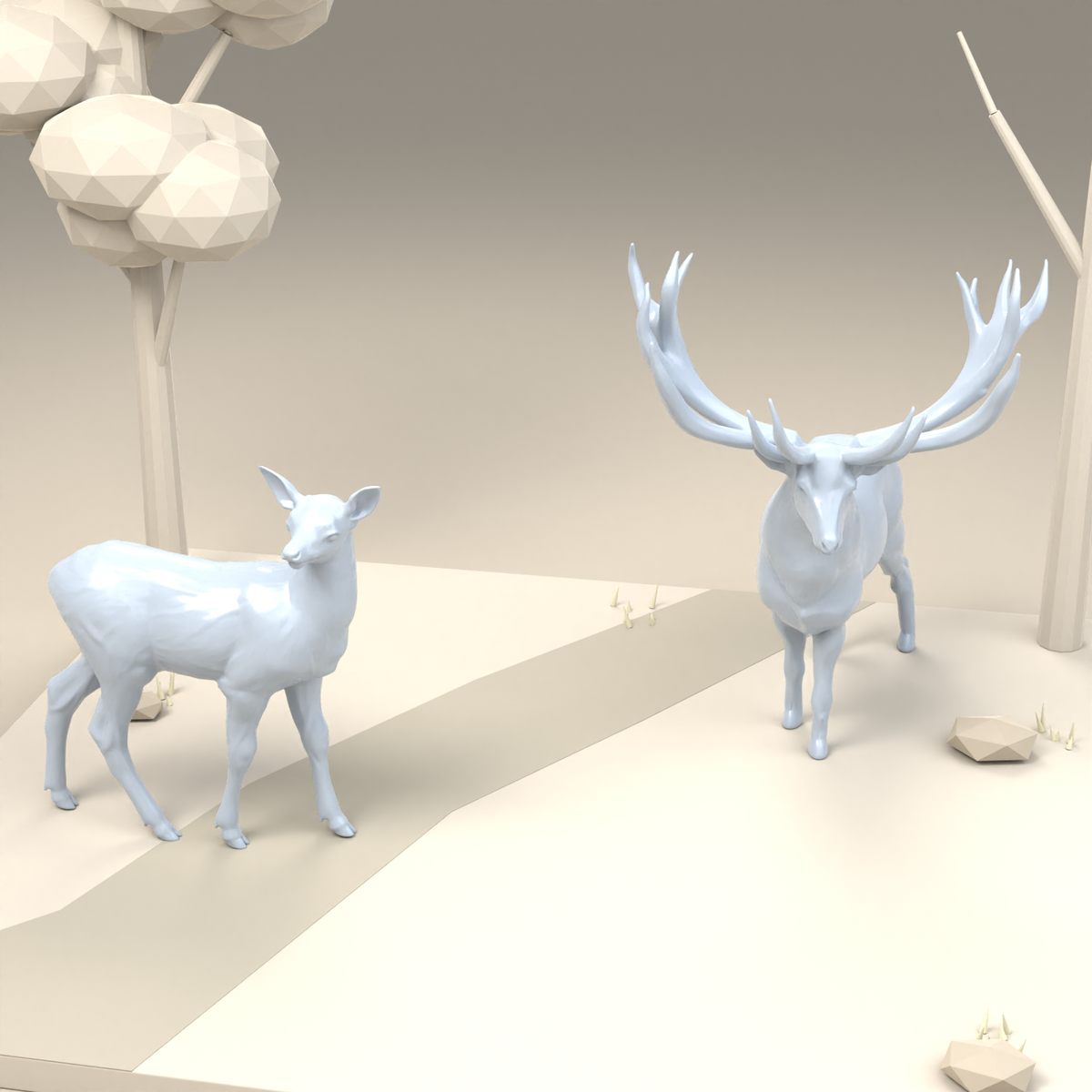 Photo produit de modélisme de diorama 2 : miniatures d’animaux sauvages pour diorama : cerf et biche (h0_47)