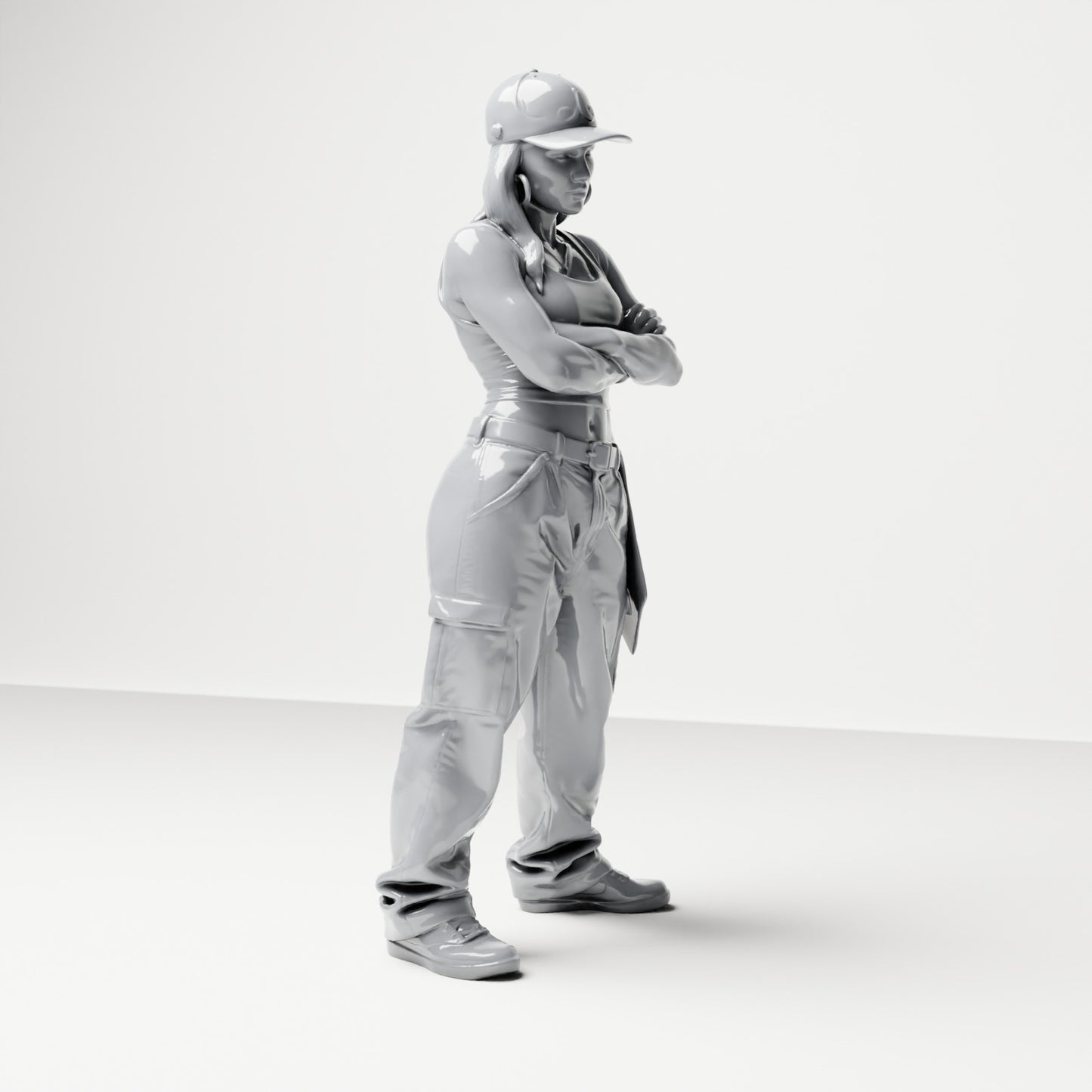 Diorama modélisme photo produit 3 : Figurine debout : Personne avec casquette, haut court, pantalon large et baskets, bras croisés (B033)