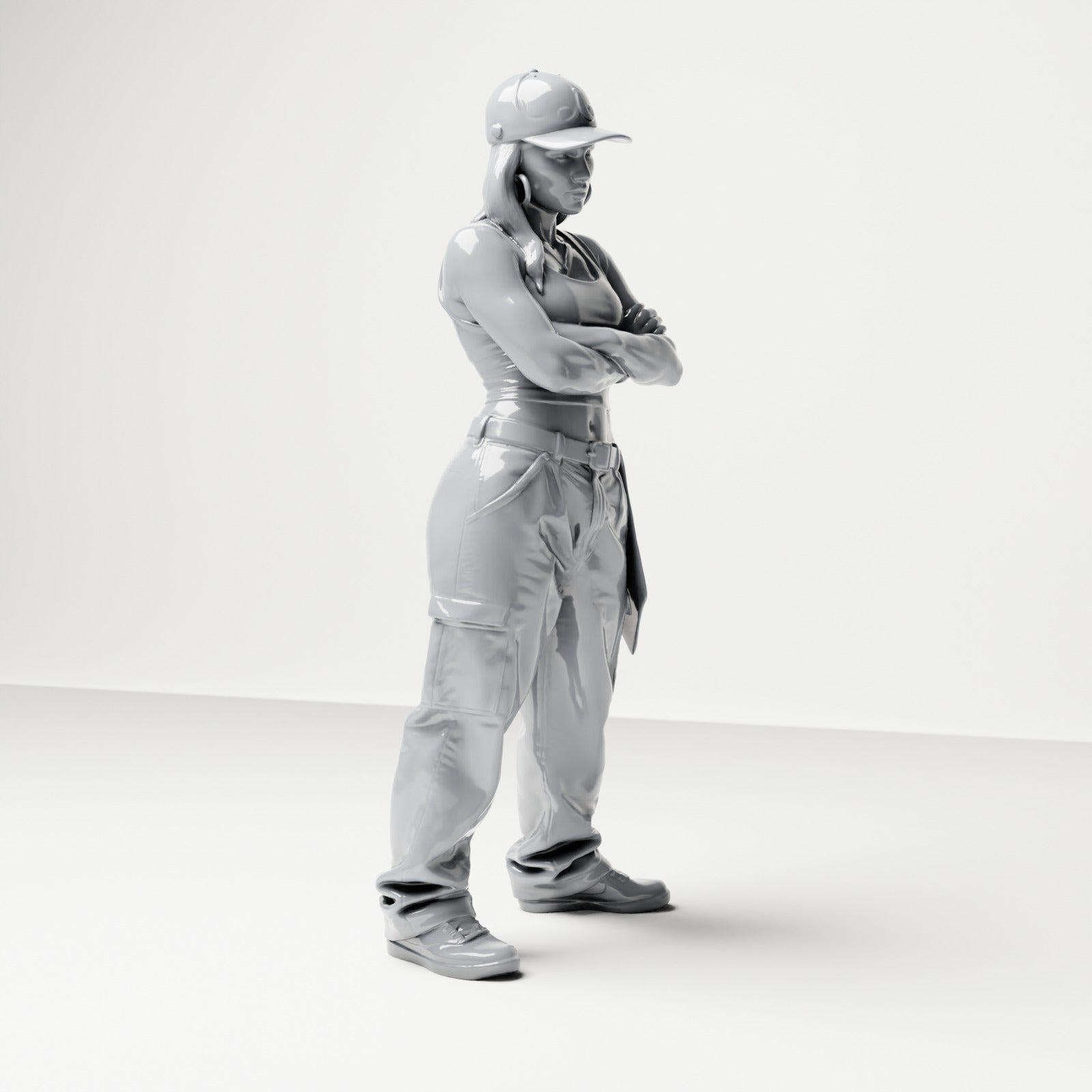 Diorama modélisme photo produit 3 : Figurine debout : Personne avec casquette, haut court, pantalon large et baskets, bras croisés (B033)