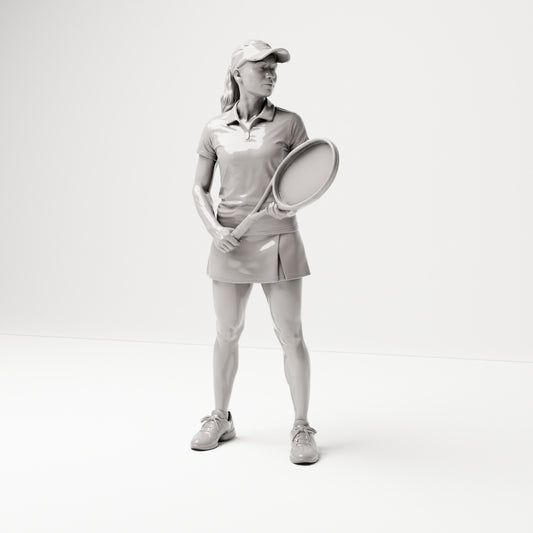 Stehende Figur: Tennisspielerin mit Schläger (B038) - Vorderansicht