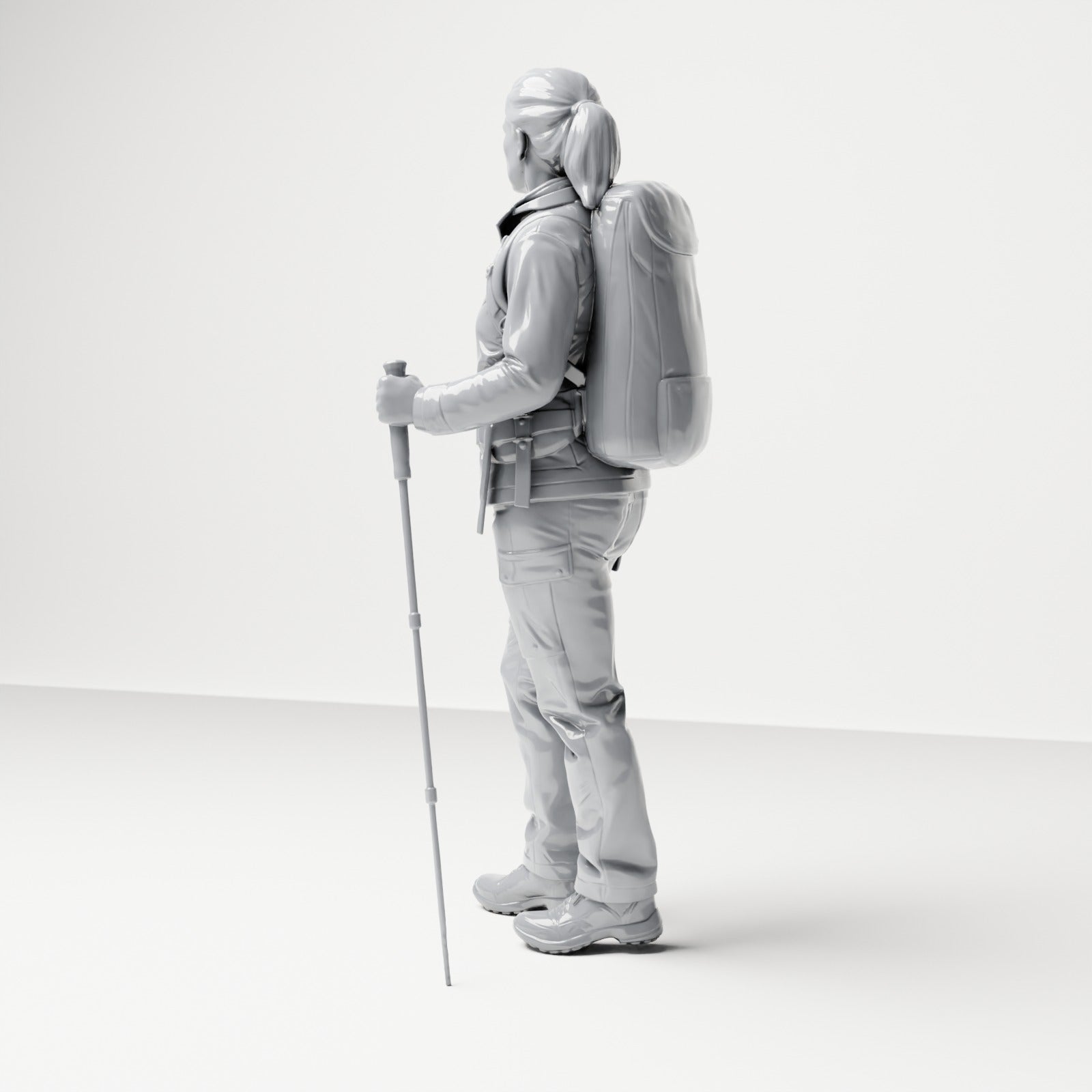 Diorama modélisme photo produit 1 : Figurine debout : Voyageur avec sac à dos et deux bâtons de randonnée (B039)