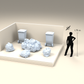 Diorama Modellbau Produktfoto 3: Diorama Miniatur Stadtreinigung: Müllsäcke und zwei Mülltonnen (h0_45)