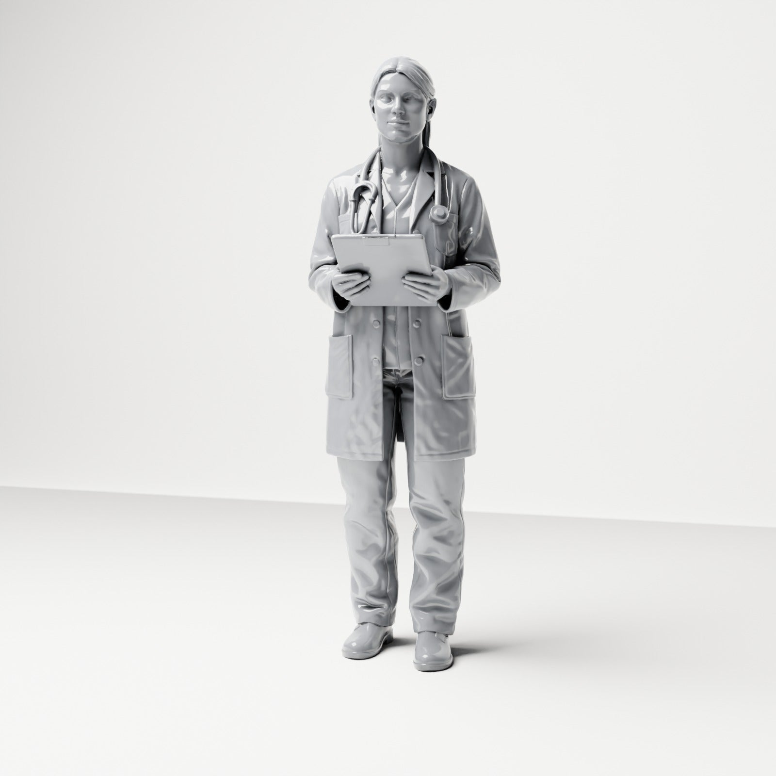 Photo produit de modélisme pour diorama 0 : figurine debout : médecin avec presse-papiers et stéthoscope (B044)