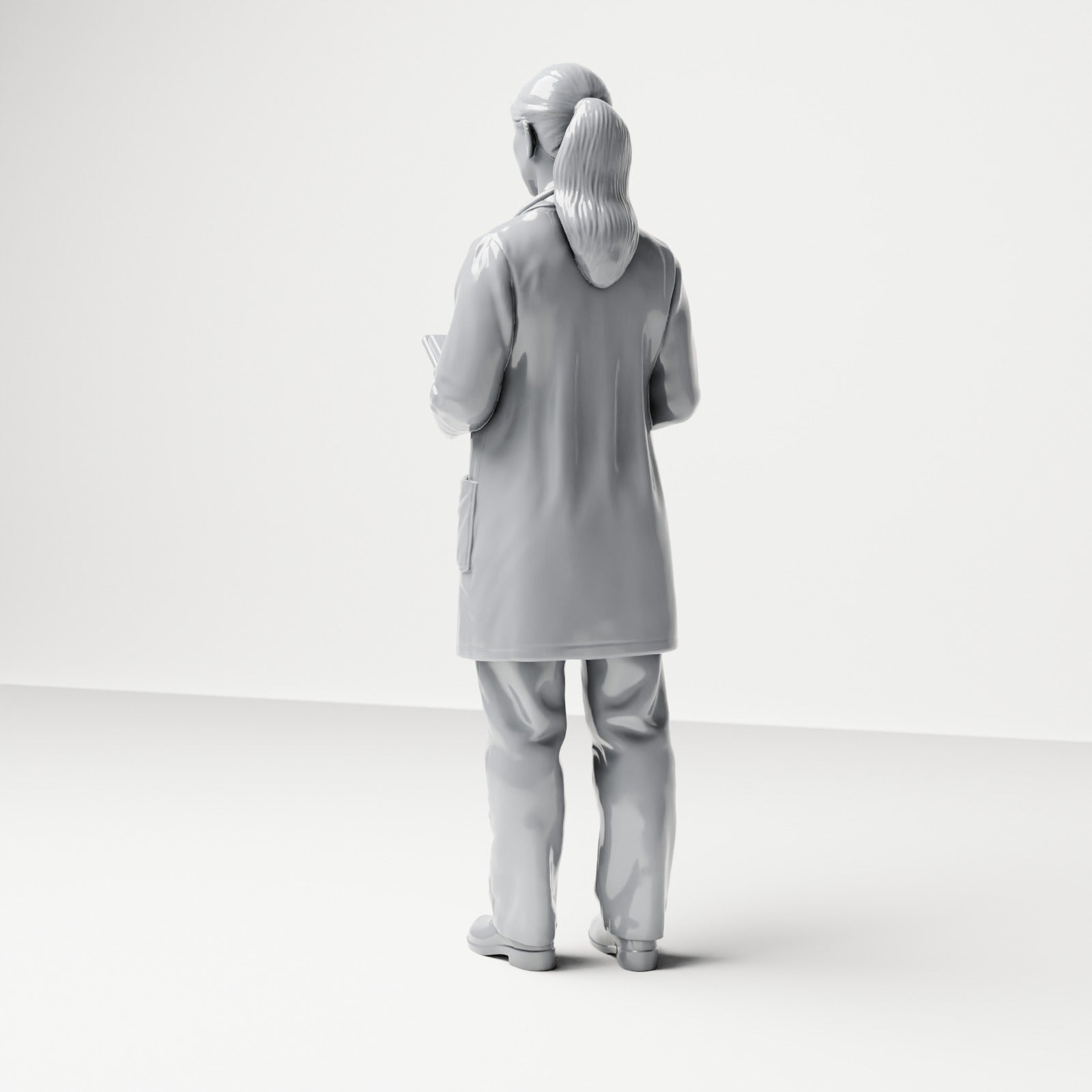 Photo produit de modélisme diorama 2 : figurine debout : médecin avec clipboard et stéthoscope (B044)
