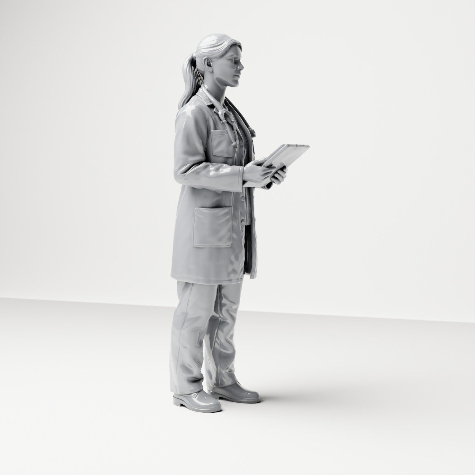 Photo produit de modélisme pour diorama 3 : Figurine debout : médecin avec clipboard et stéthoscope (B044)